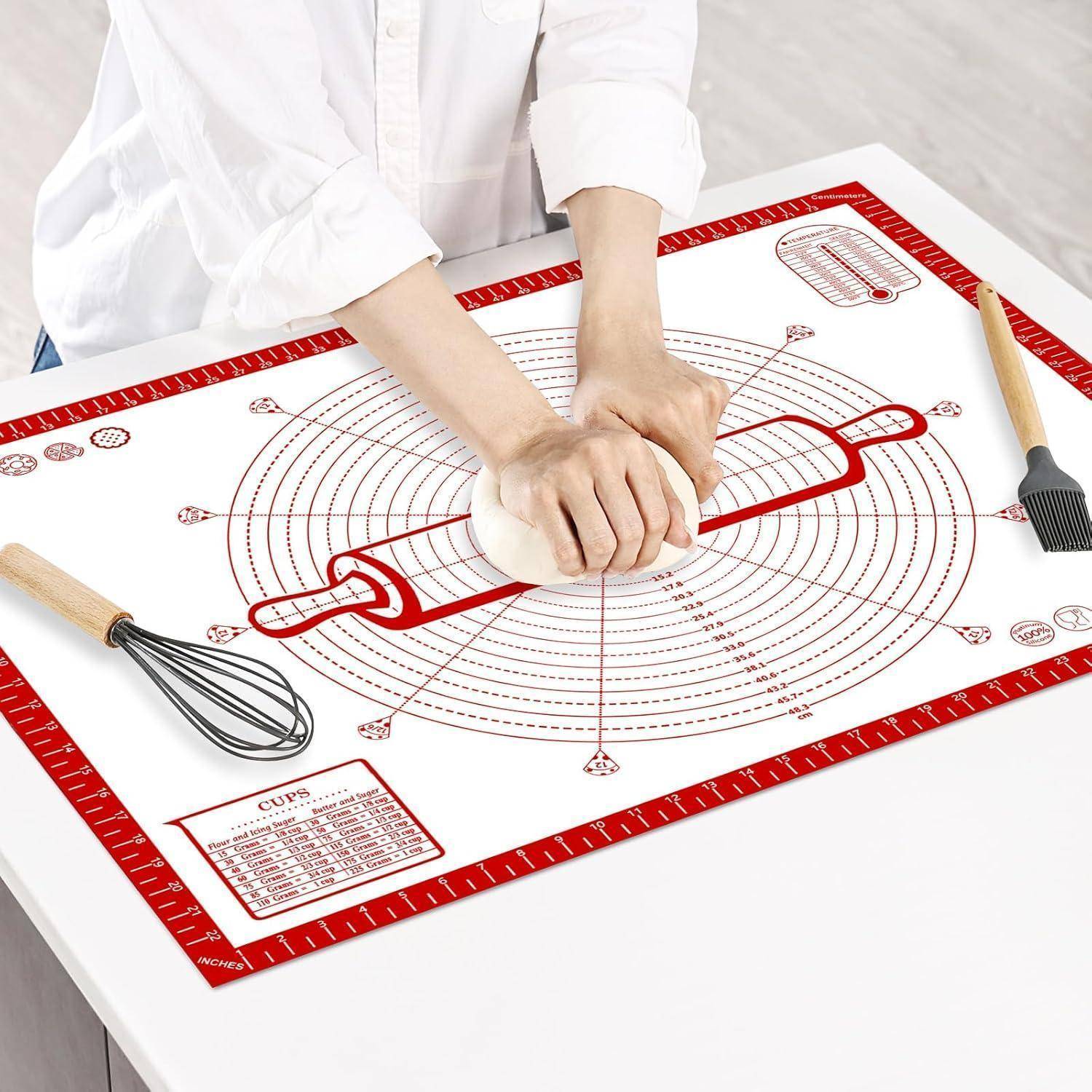 Backmatte Silikon Ausrollmatte Teigmatte Messung Fondant 80x60cm Rot