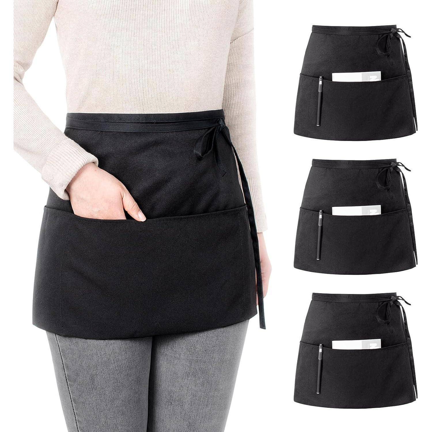 Schürze Wasserdicht Kochschürze 2 Taschen Grillschürze Kurz Schwarz