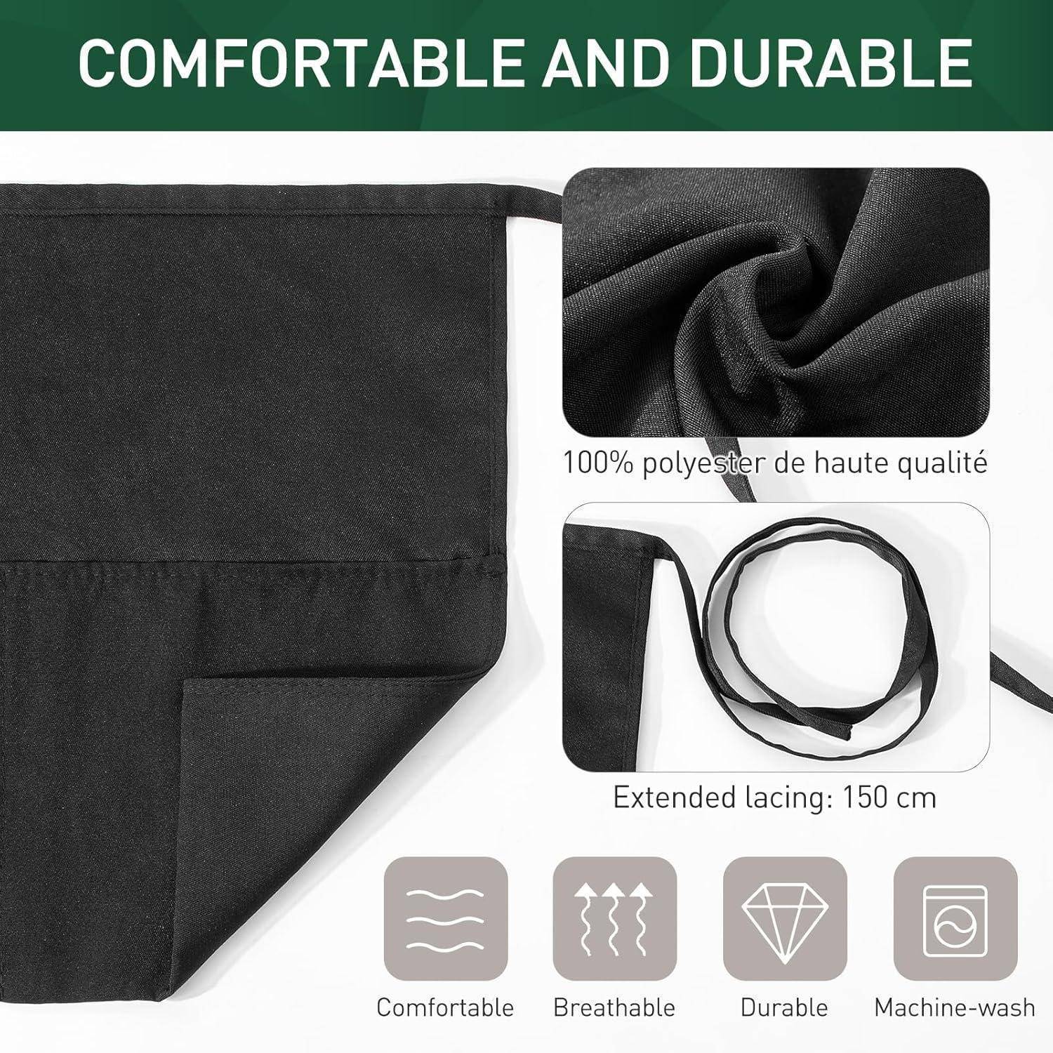 Schürze Wasserdicht Kochschürze 2 Taschen Grillschürze Kurz Schwarz