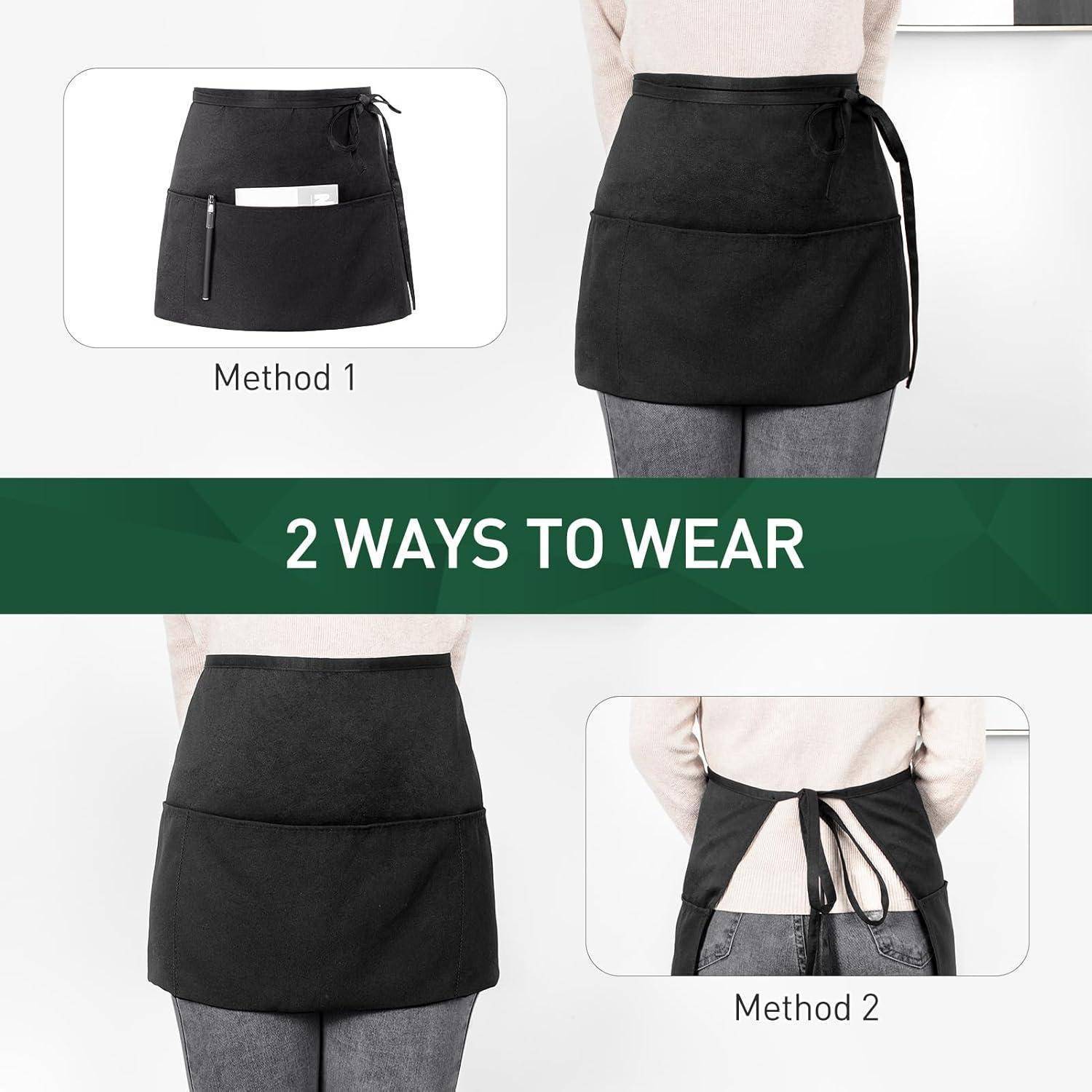 Schürze Wasserdicht Kochschürze 2 Taschen Grillschürze Kurz Schwarz