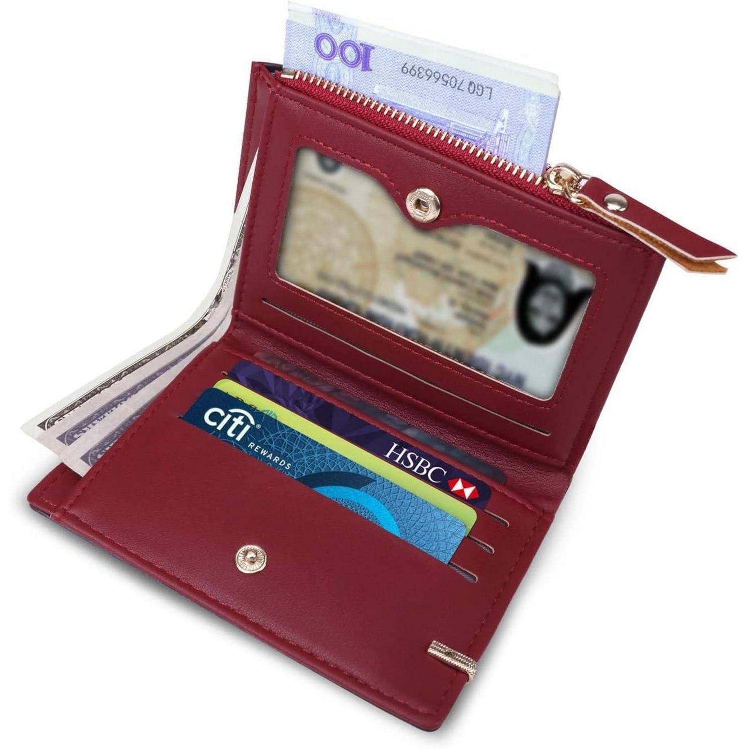 Geldbörse Damen Portemonnaie Klein Kurzformat PU Leder Rot