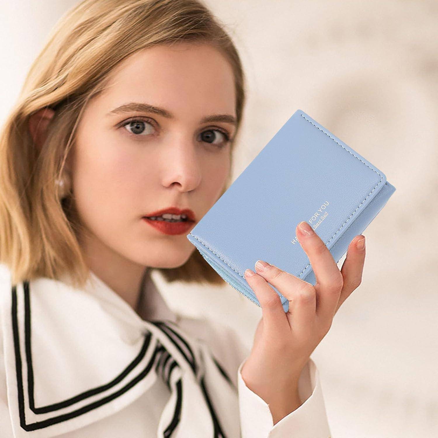 Geldbörse Mini Damen Leder Großkapazität Fächer Blau