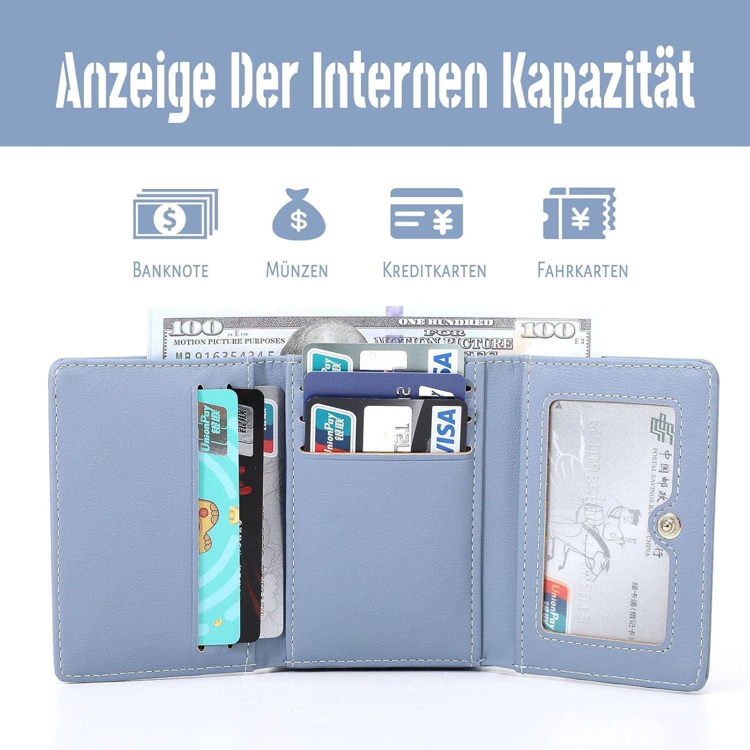 Geldbörse Mini Damen Leder Großkapazität Fächer Blau