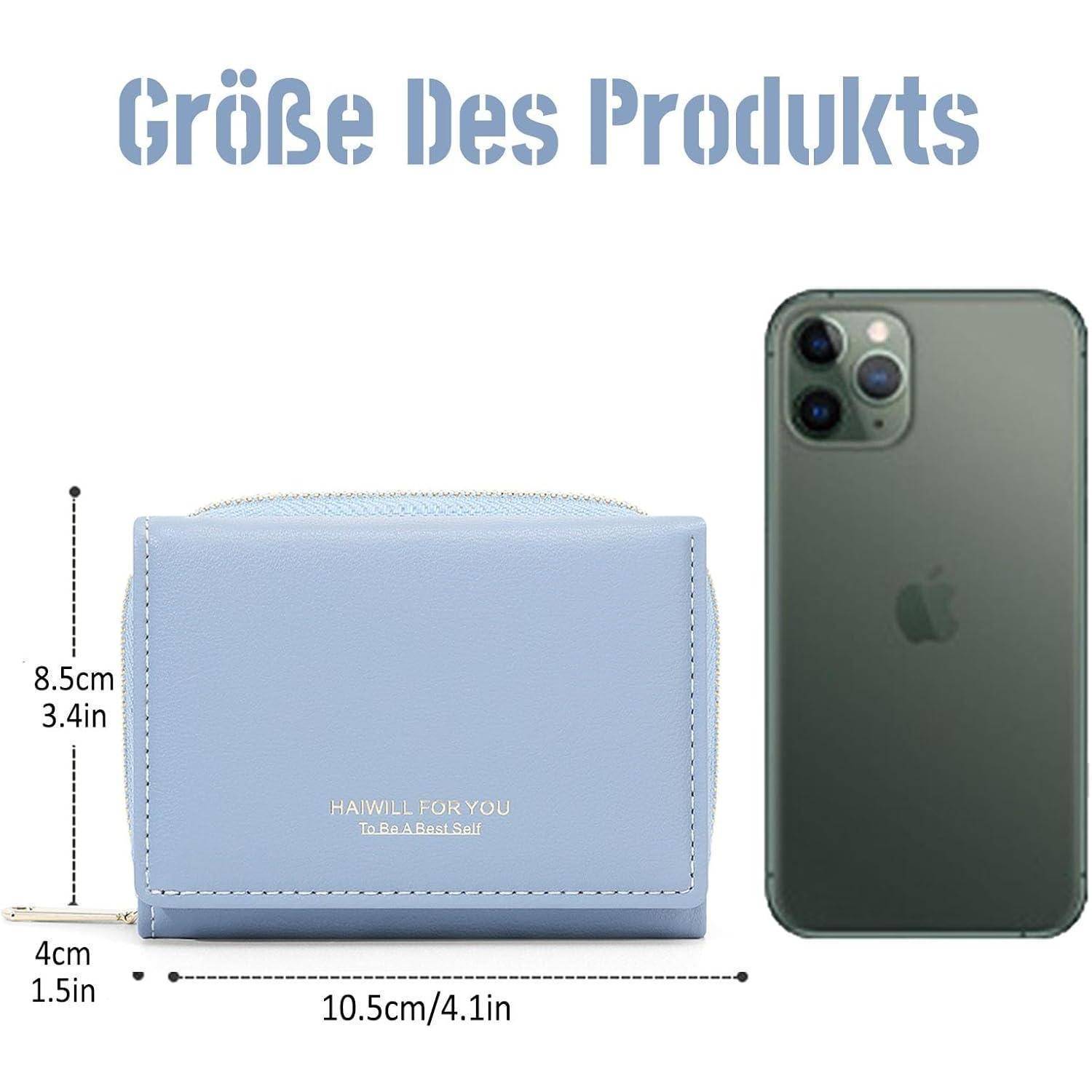 Geldbörse Mini Damen Leder Großkapazität Fächer Blau