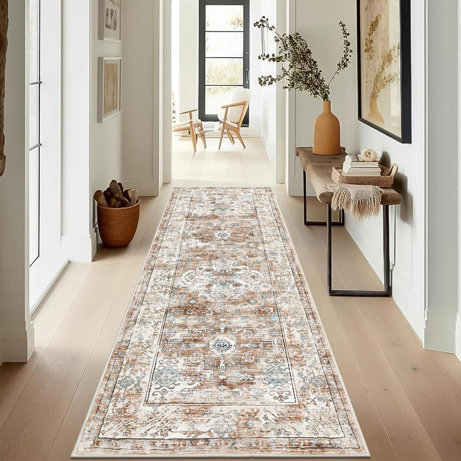 Teppich Läufer rutschfest maschinenwaschbar Cremefarben 60 x 180 cm