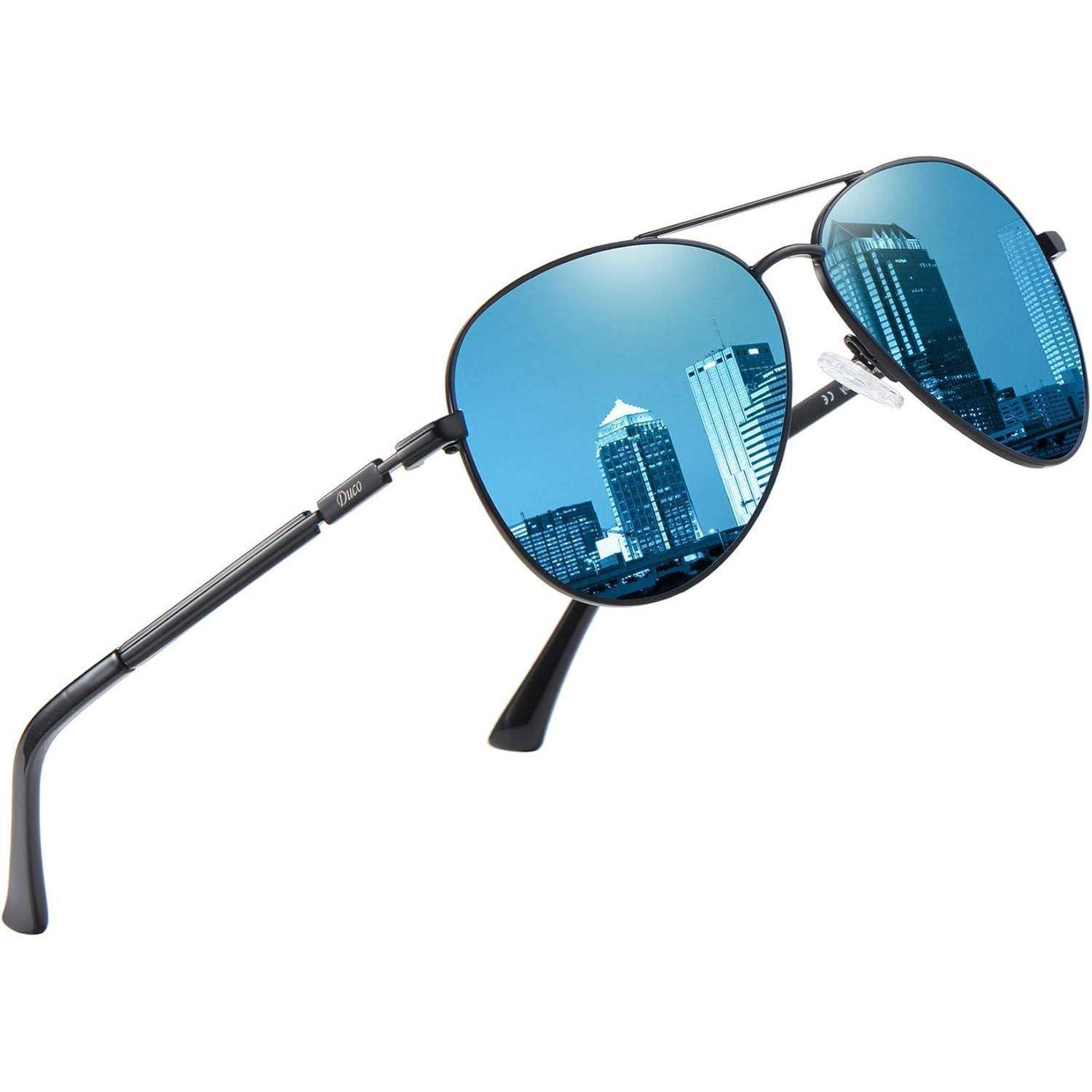 Sonnenbrille Pilotenbrille Herren Gestell Schwarz Gläser Blau