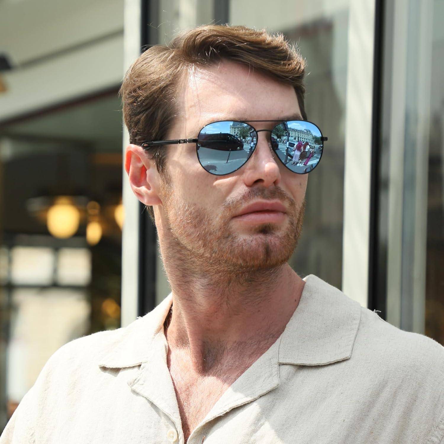 Sonnenbrille Pilotenbrille Herren Gestell Schwarz Gläser Blau