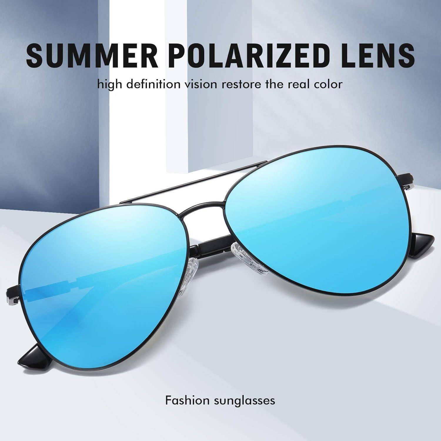 Sonnenbrille Pilotenbrille Herren Gestell Schwarz Gläser Blau