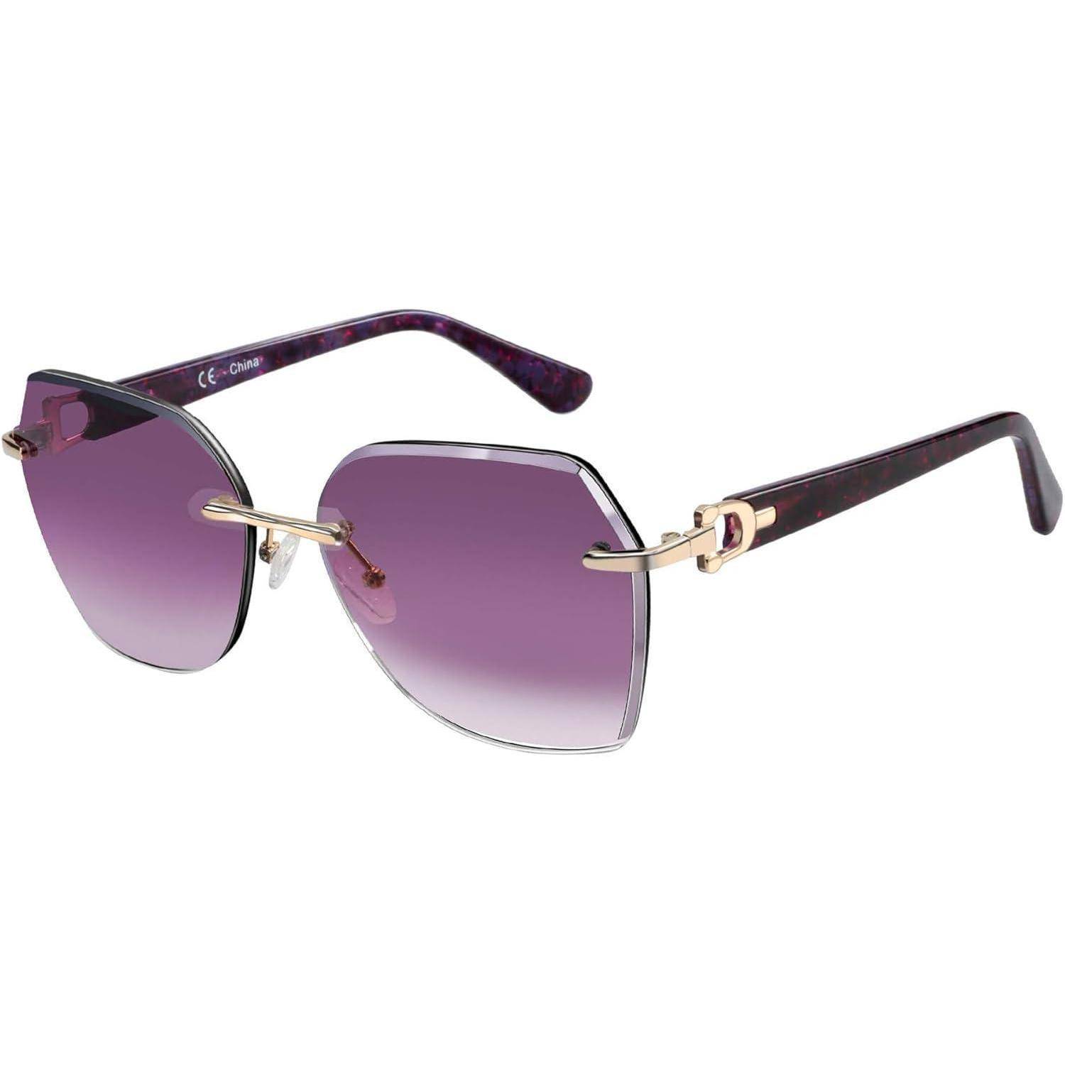 Sonnenbrille Randlos Damen Übergroß Verlaufsglas UV Schutz Lila