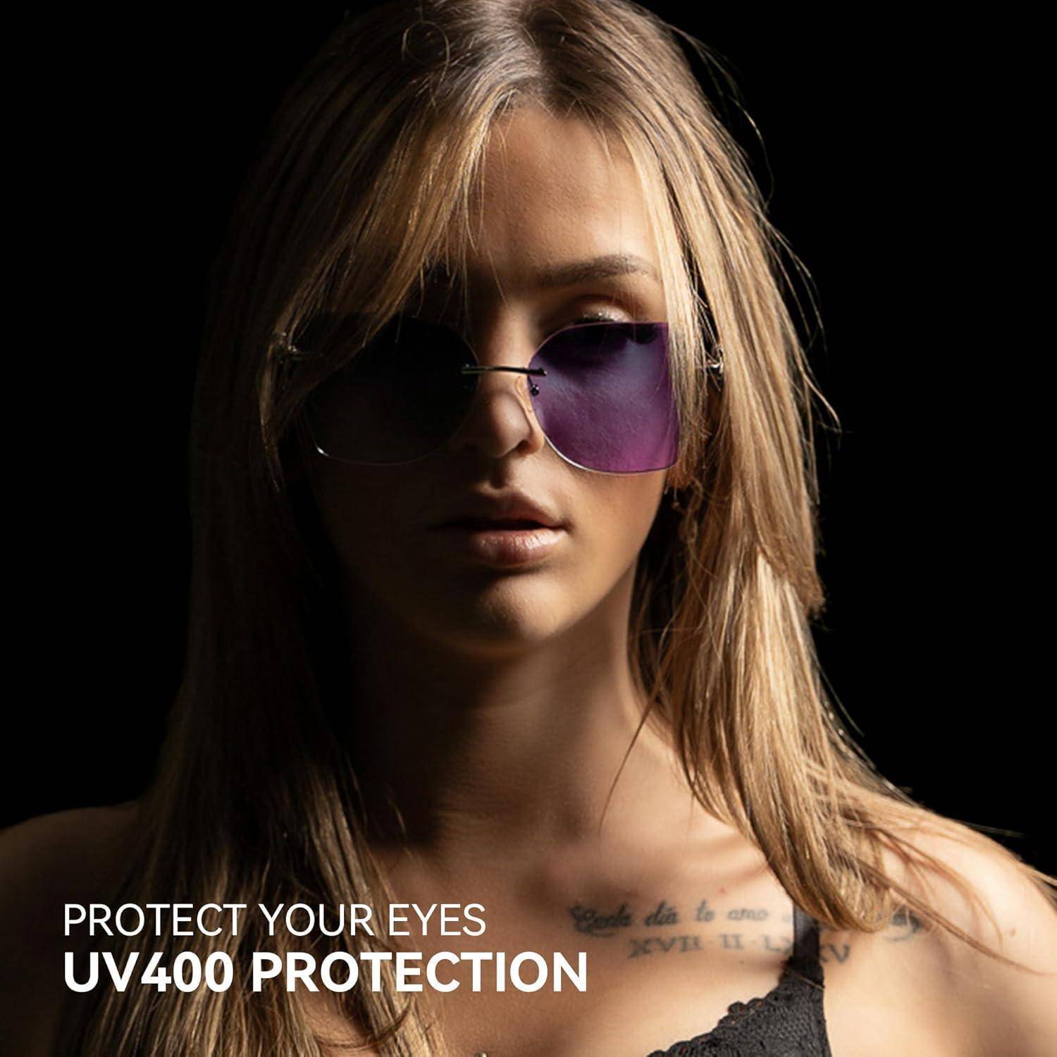 Sonnenbrille Randlos Damen Übergroß Verlaufsglas UV Schutz Lila