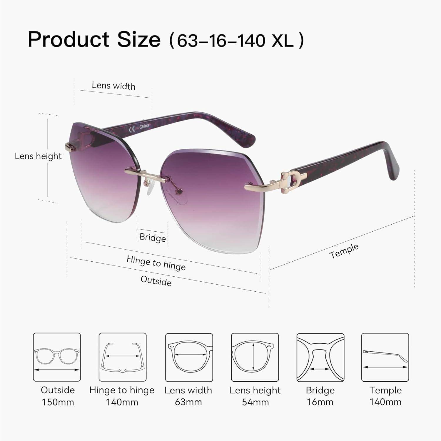 Sonnenbrille Randlos Damen Übergroß Verlaufsglas UV Schutz Lila