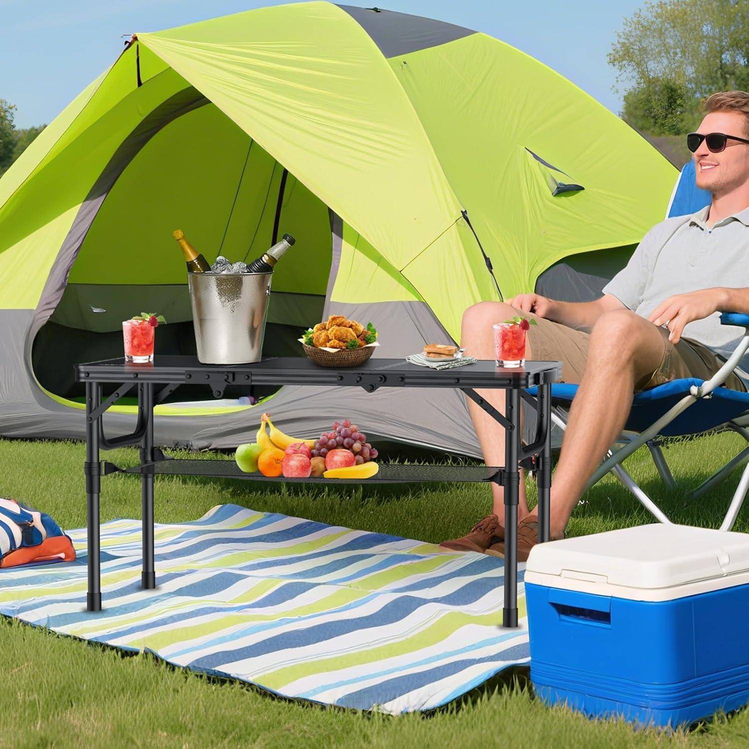 Campingtisch klappbar Alu 88x40cm höhenverstellbar Ganz Schwarz