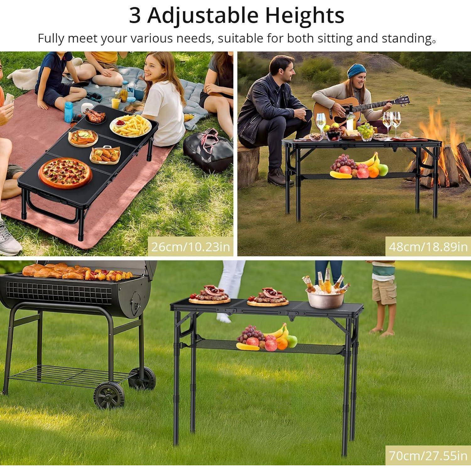 Campingtisch klappbar Alu 88x40cm höhenverstellbar Ganz Schwarz