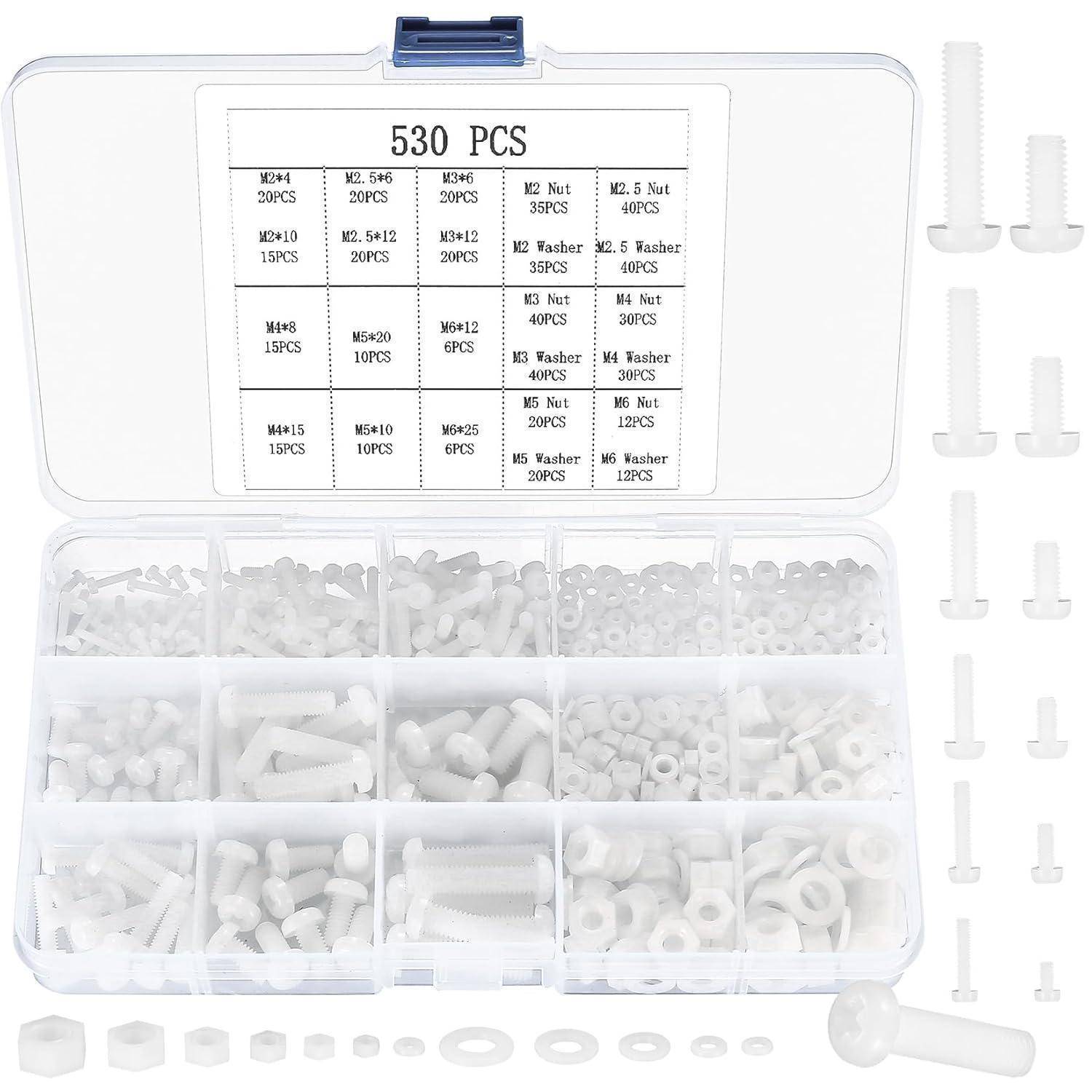 Schrauben- und Mutternset Nylon 530 Stk M2 M2,5 M3 M4 M5 M6