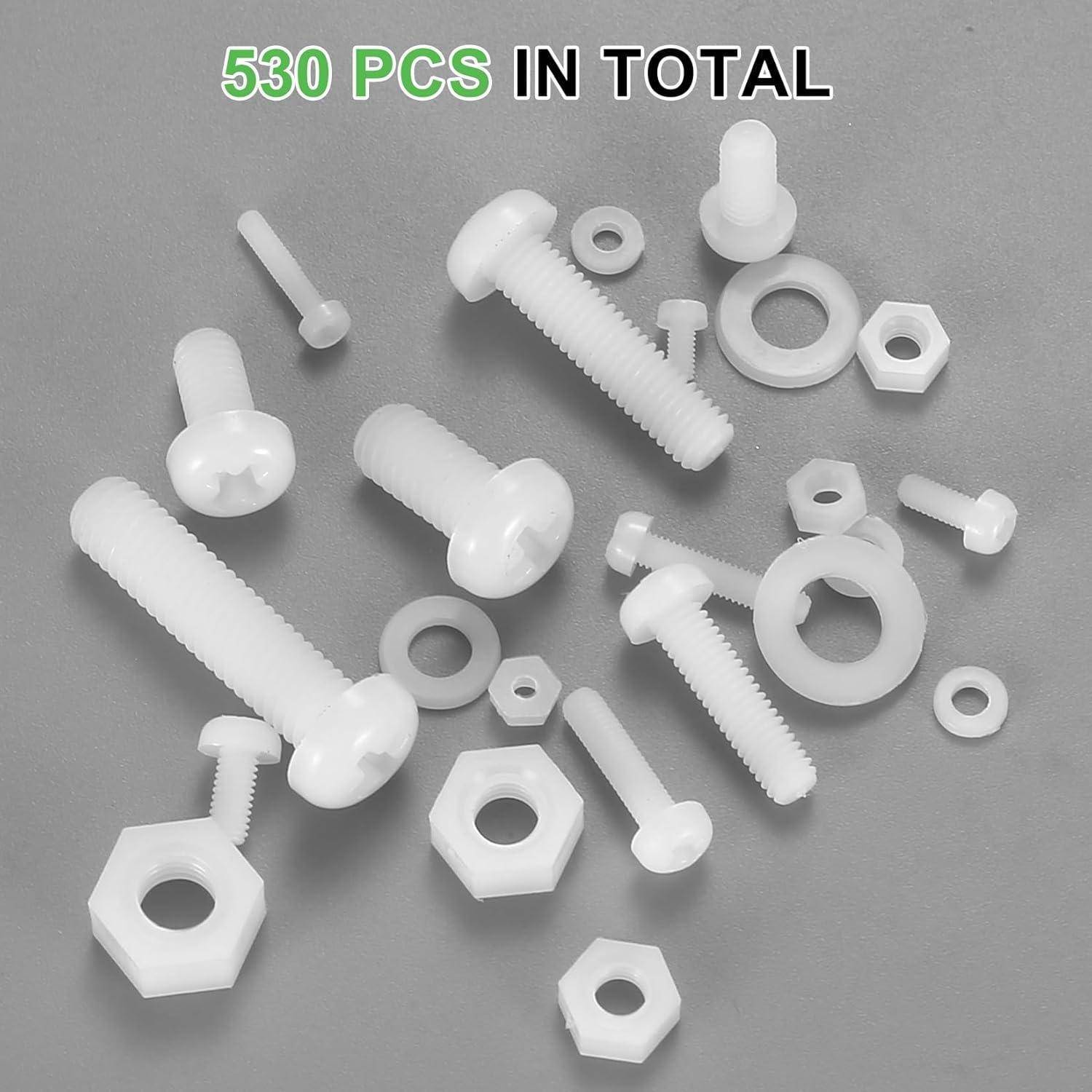 Schrauben- und Mutternset Nylon 530 Stk M2 M2,5 M3 M4 M5 M6