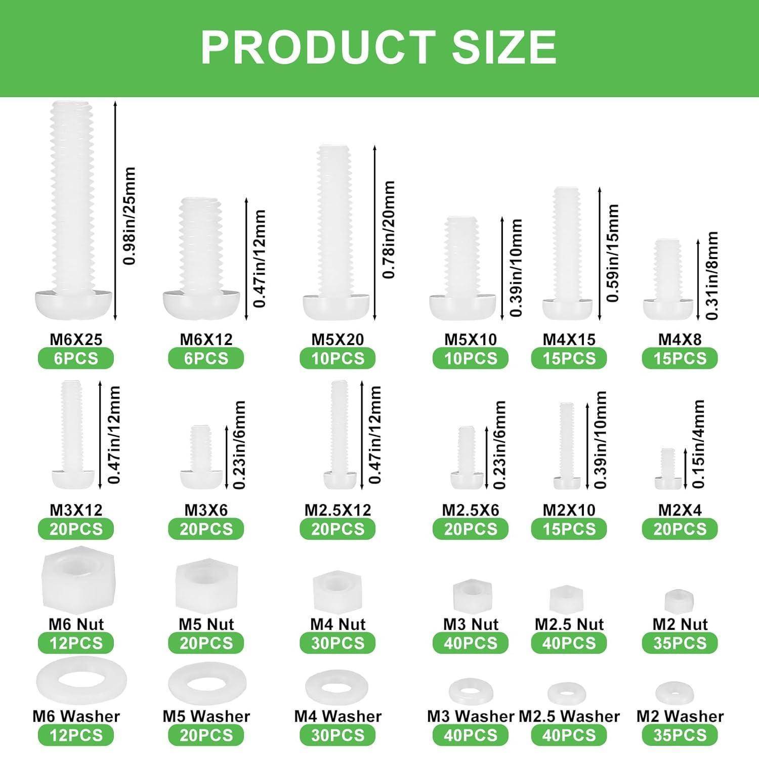 Schrauben- und Mutternset Nylon 530 Stk M2 M2,5 M3 M4 M5 M6