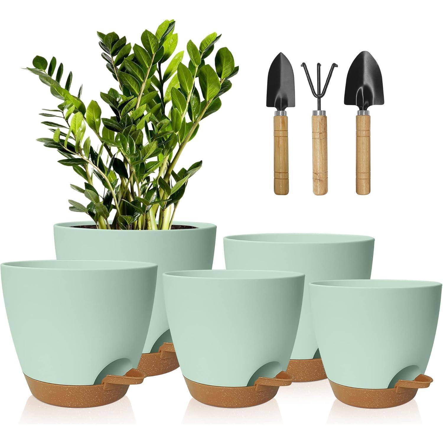 Blumentopf Kunststoff Selbstbewässerung Übertopf Grün Braun
