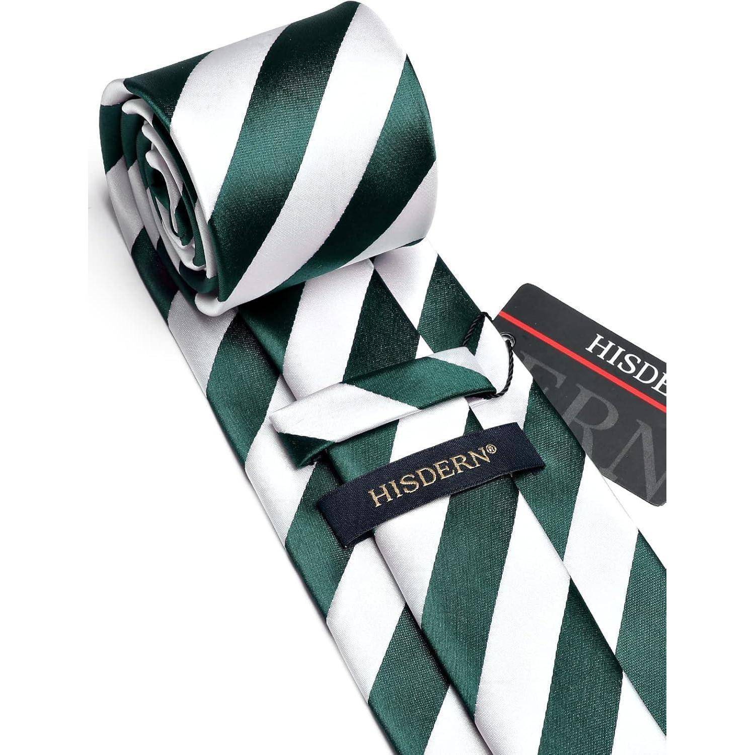 Krawatte Herren Hochzeit Einstecktuch Set Gestreift Grün Weiß