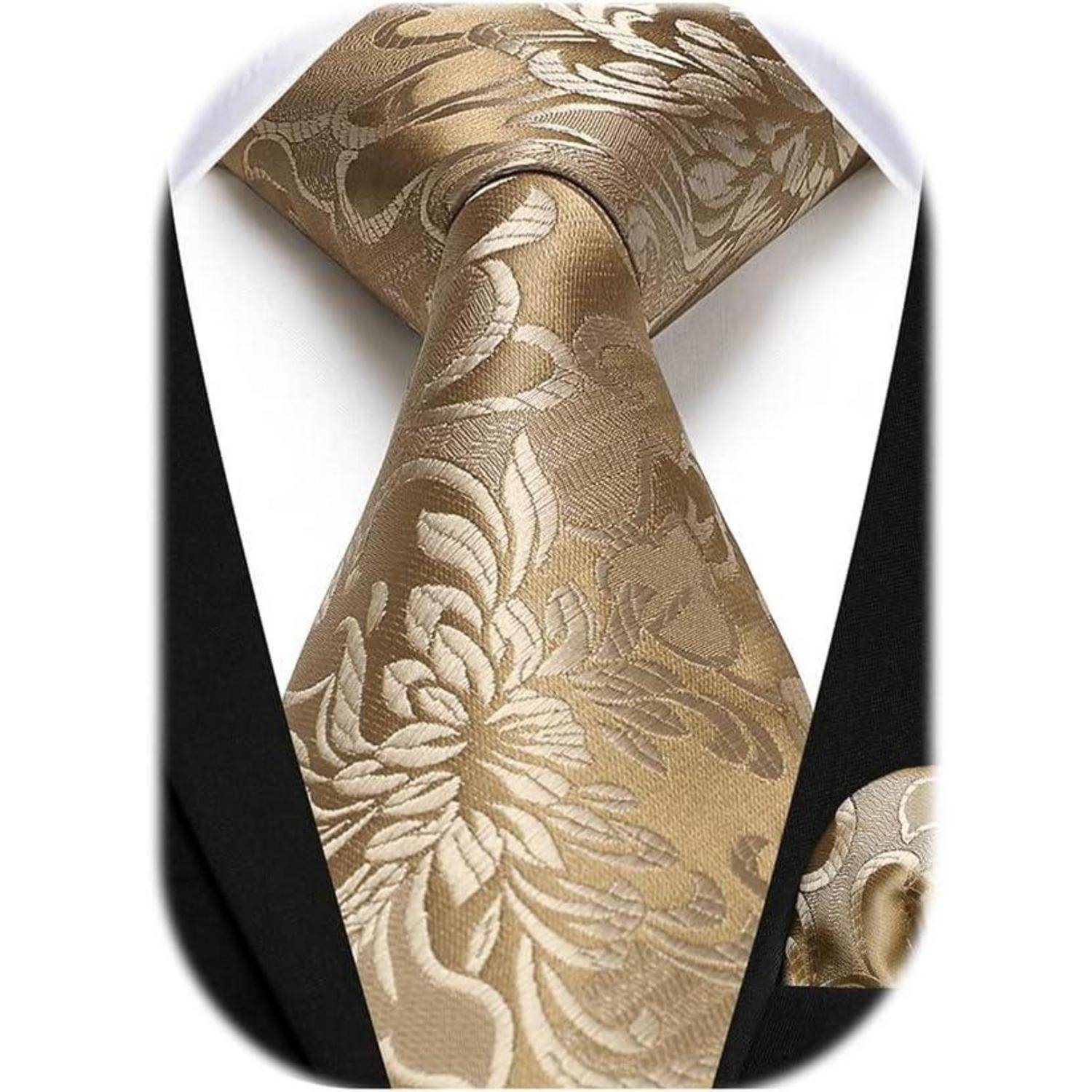 Krawatte Herren Hochzeit Paisley Einstecktuch Set Golden