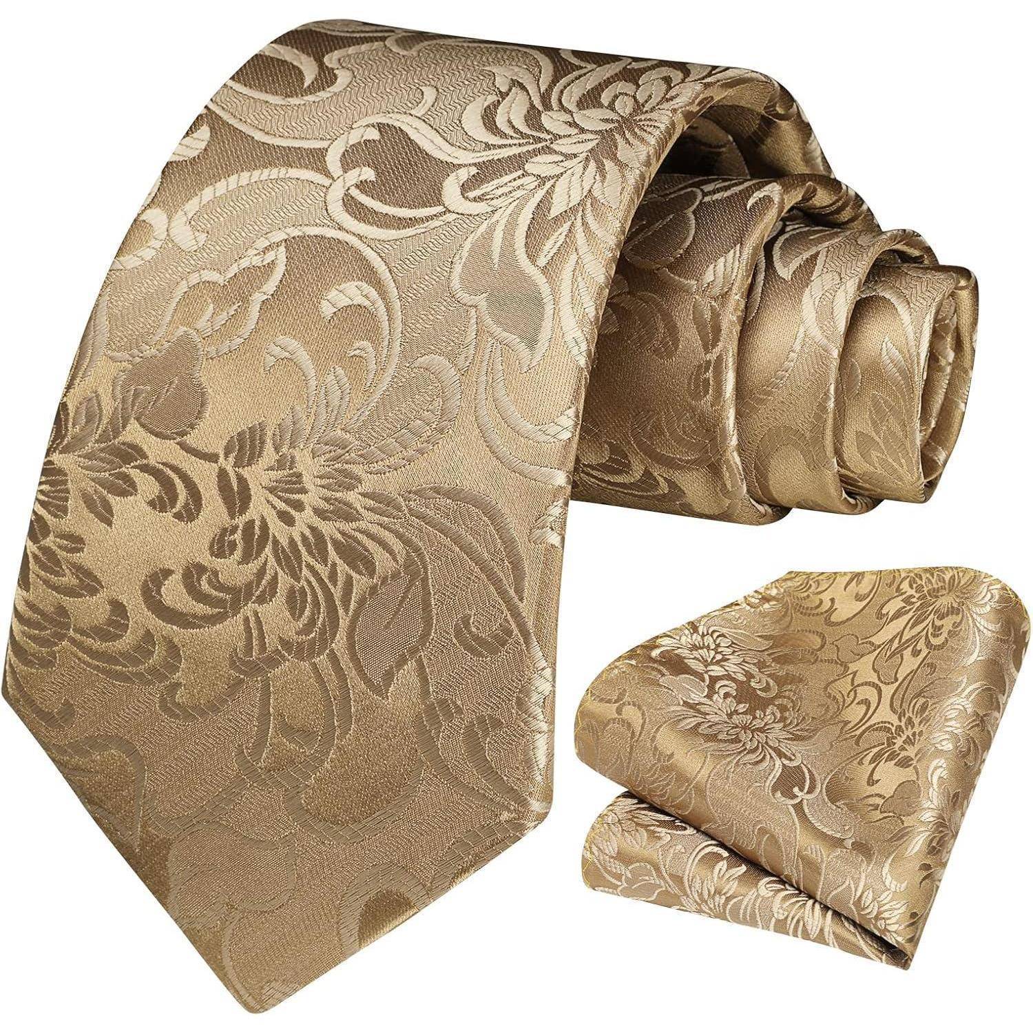 Krawatte Herren Hochzeit Paisley Einstecktuch Set Golden