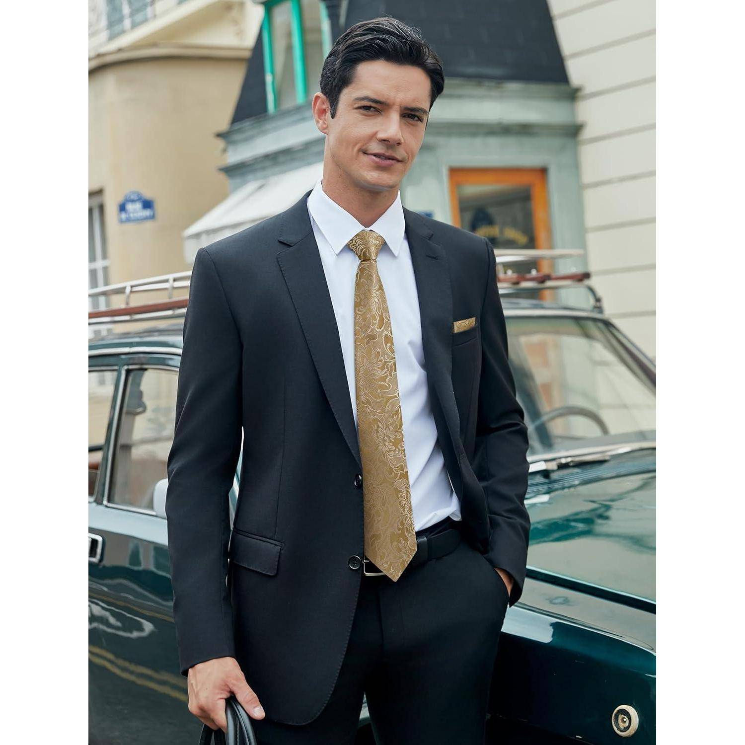Krawatte Herren Hochzeit Paisley Einstecktuch Set Golden