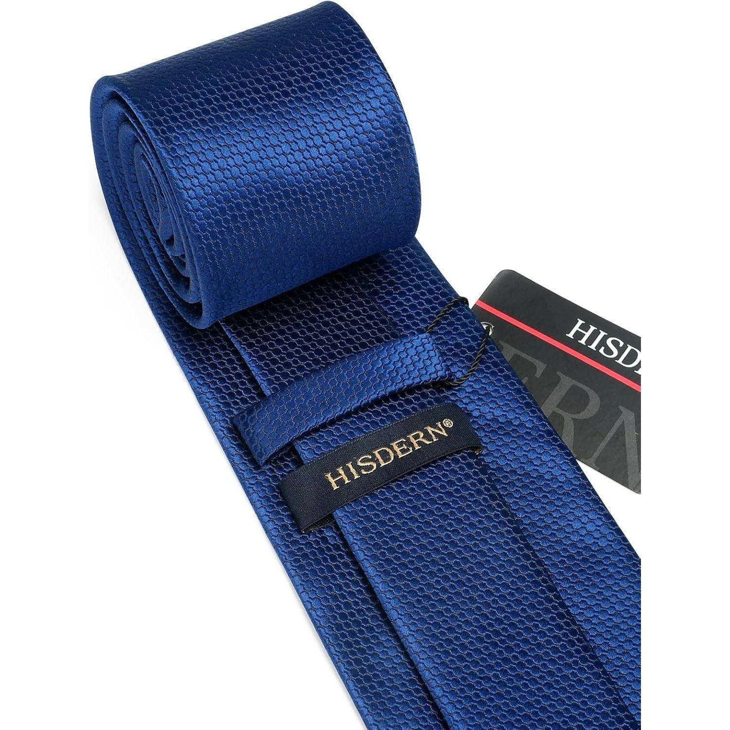 Blaue strukturierte Krawatte mit elegantem Design, mit der Aufschrift 'HISDERN'.