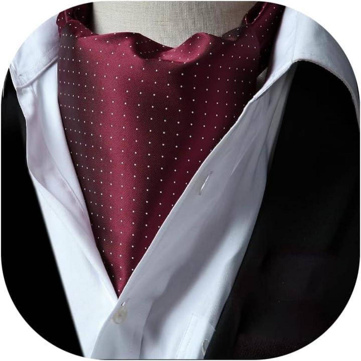 Krawattenschal Herren Ascot Halstuch Gepunktet Hochzeit Burgund-1