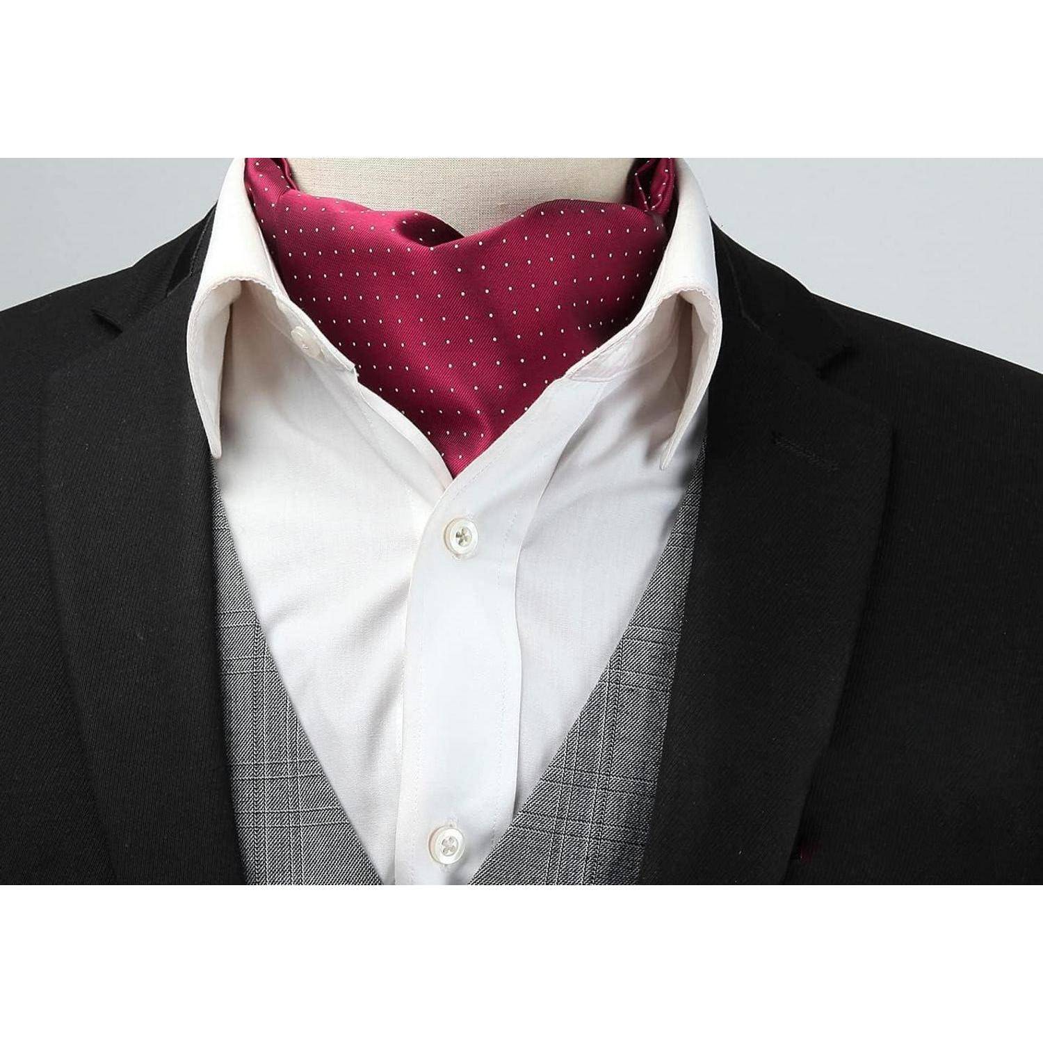 Krawattenschal Herren Ascot Halstuch Gepunktet Hochzeit Burgund-1