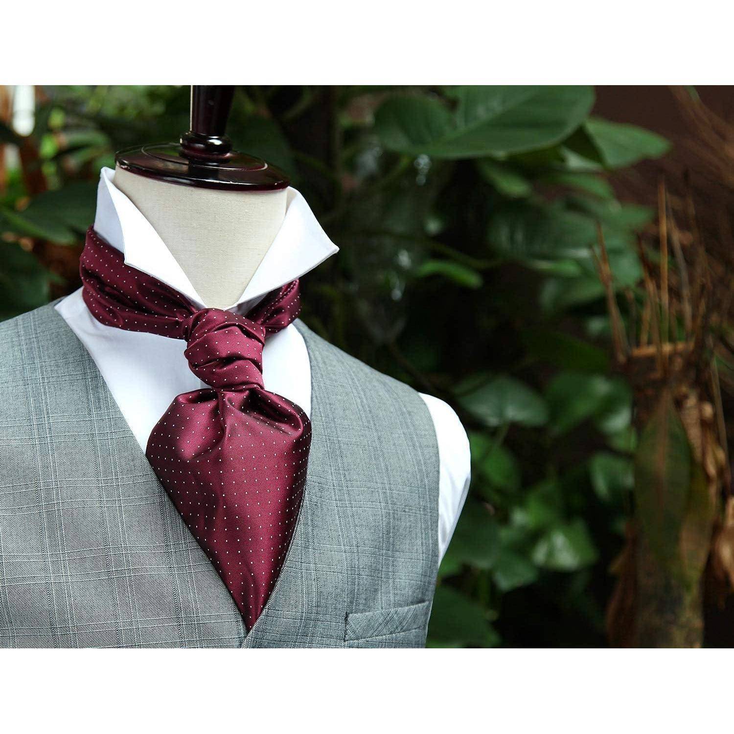 Krawattenschal Herren Ascot Halstuch Gepunktet Hochzeit Burgund-1