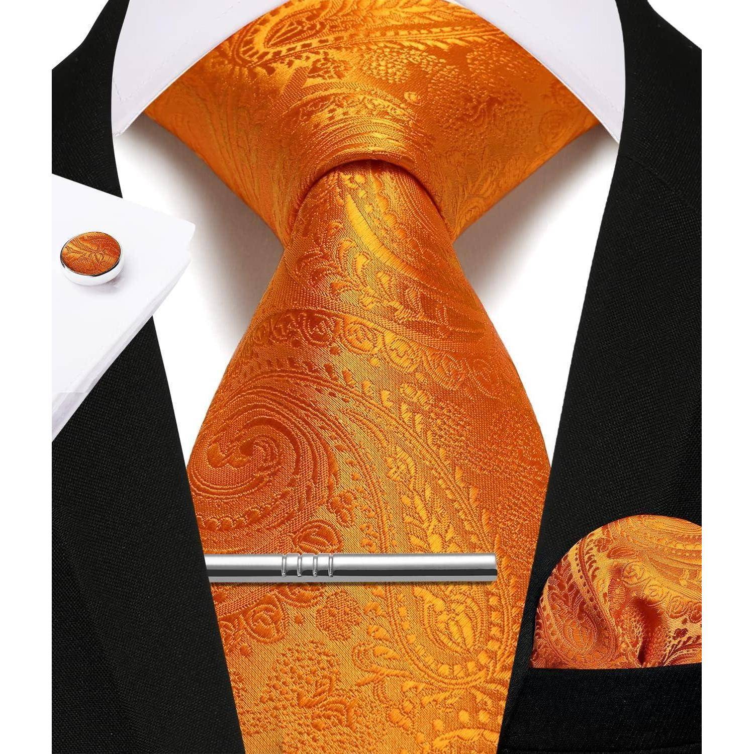 Krawatte Herren Krawattenklammer Manschettenknopf Orange Einheitsgröße