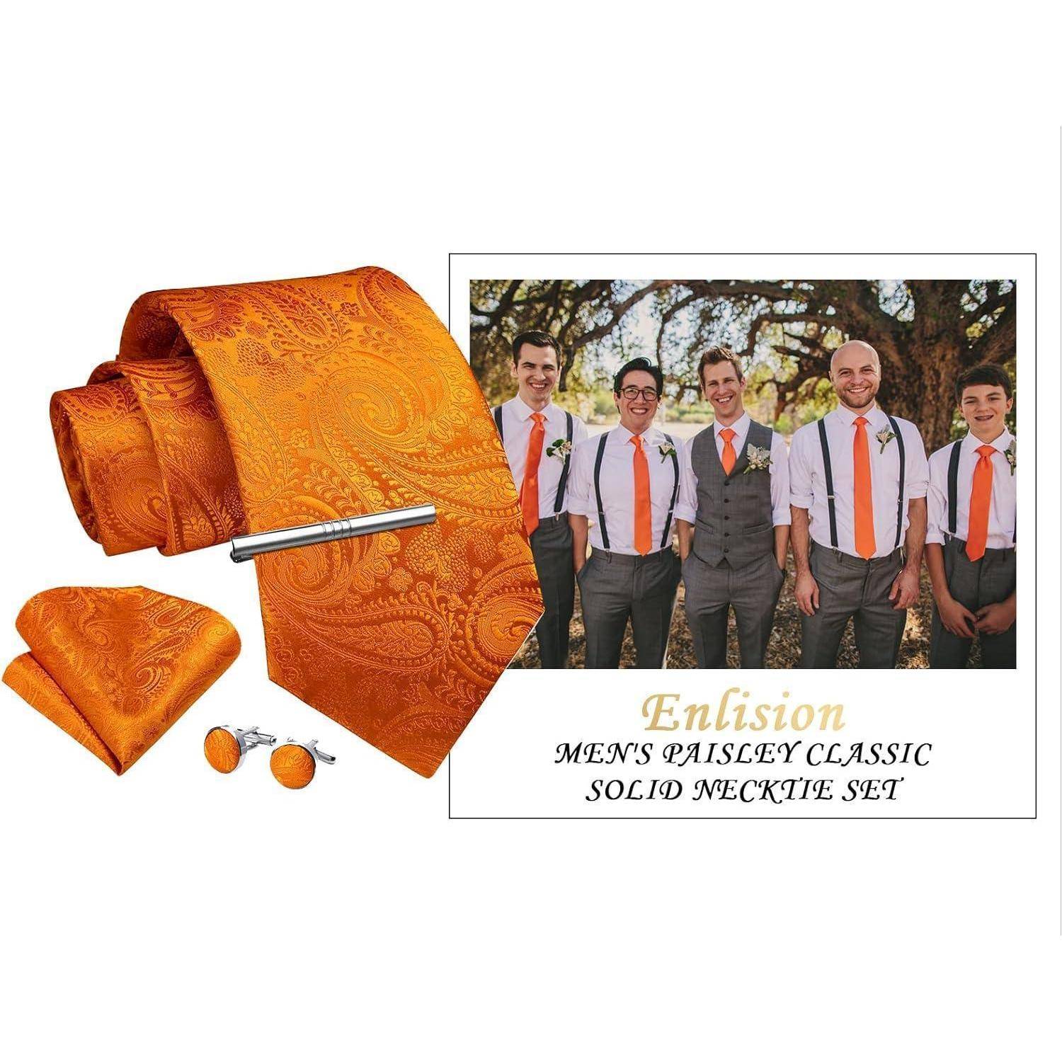 Krawatte Herren Krawattenklammer Manschettenknopf Orange Einheitsgröße