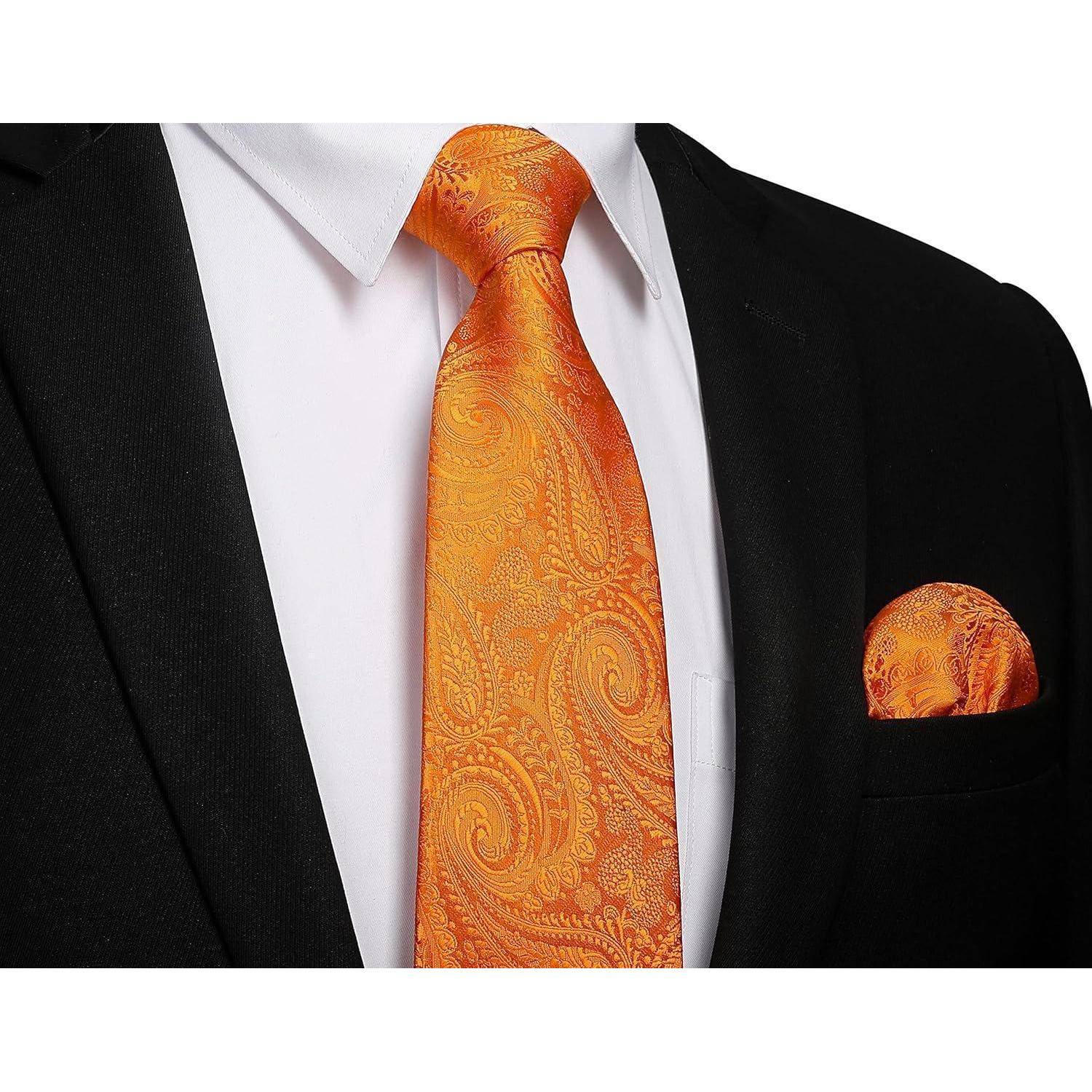 Krawatte Herren Krawattenklammer Manschettenknopf Orange Einheitsgröße