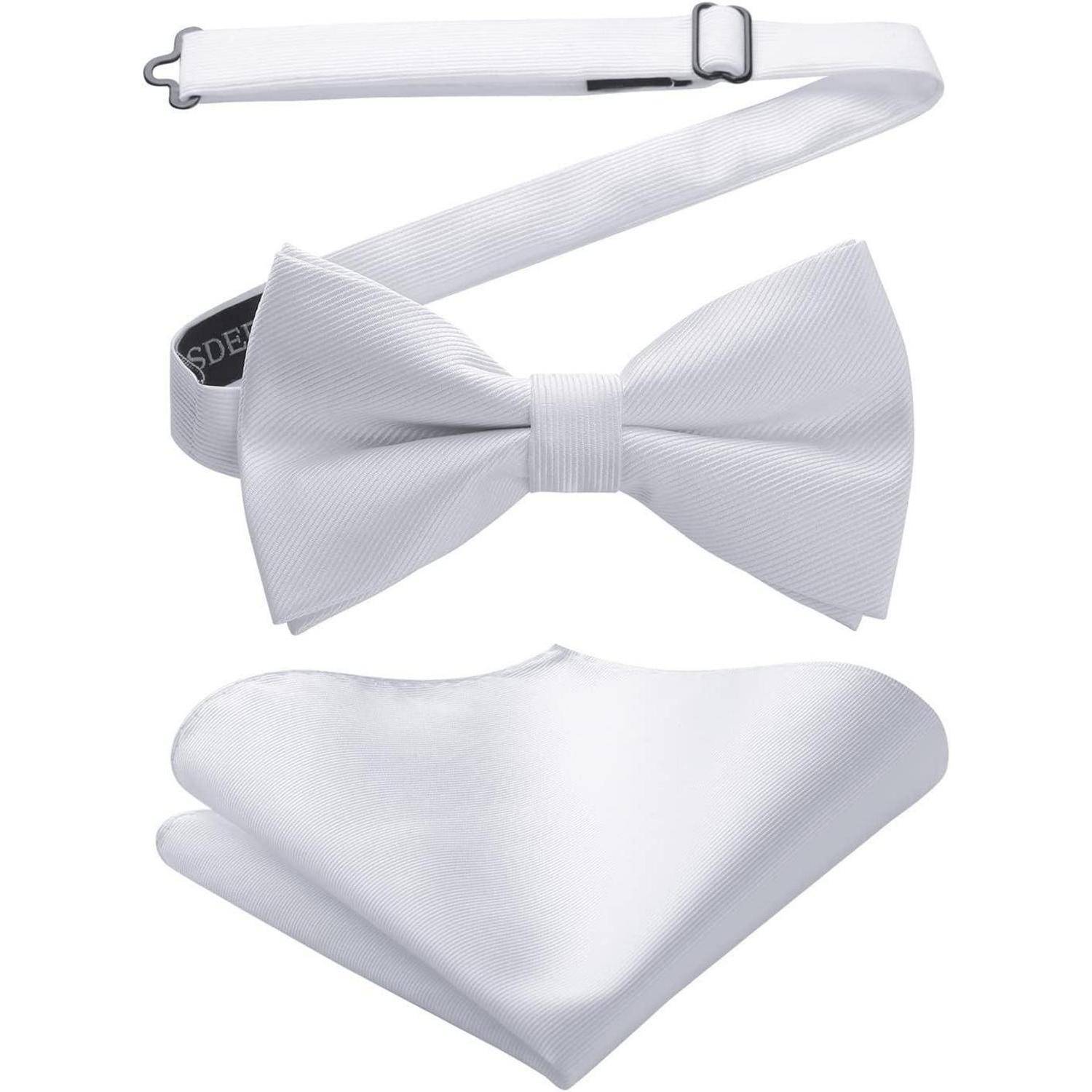 Fliege Vorgebundene Herren Einstecktuch Set Hochzeit A1-weiß