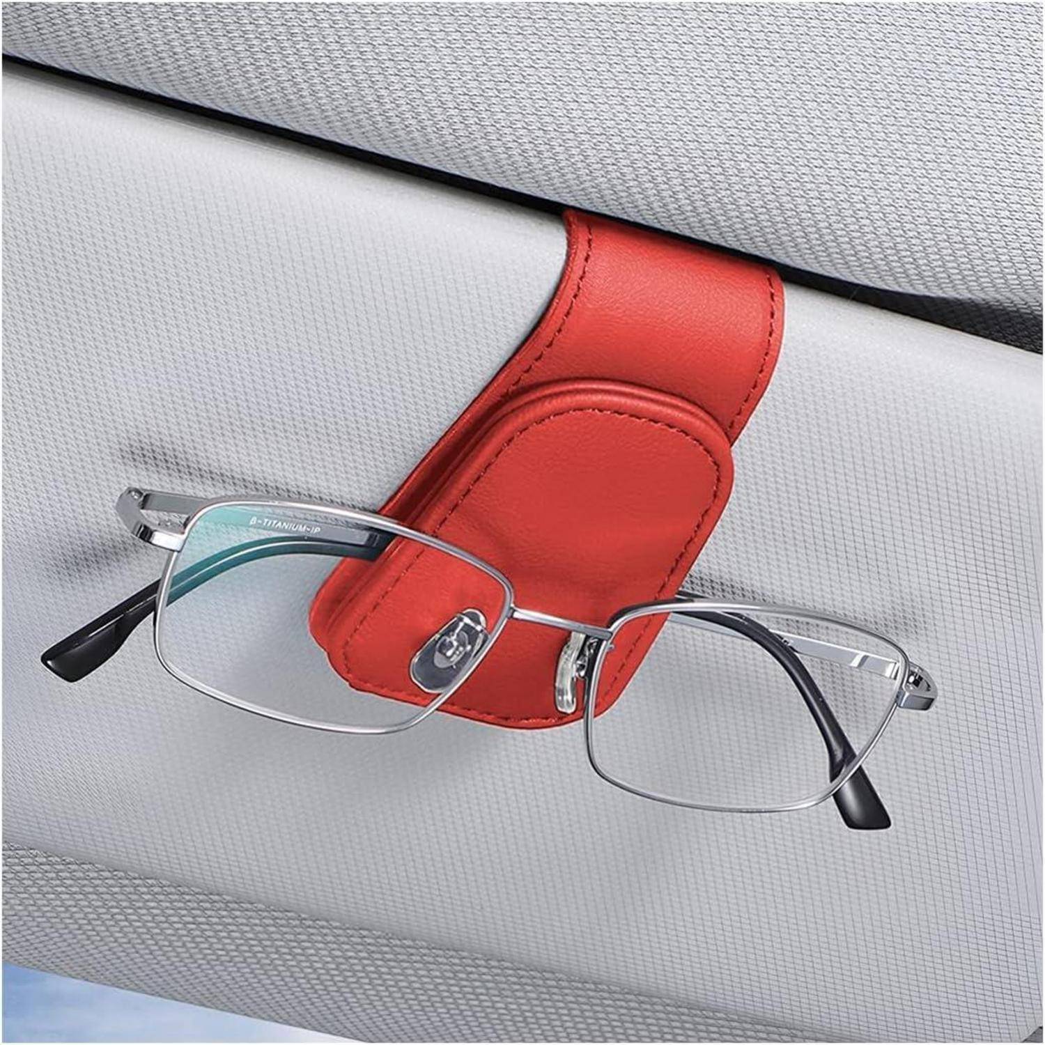 Brillenhalter Auto Sonnenblende Magnet Leder Clip Rot