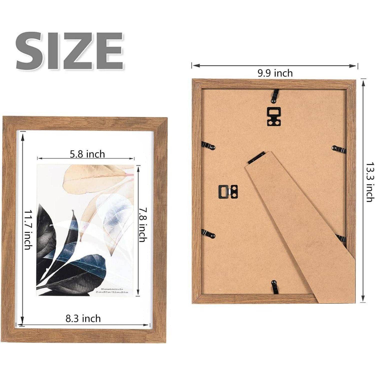 Bilderrahmen-Set mit Abmessungen: Rahmen-Größe beträgt 25,1 x 33,8 cm. Passt für Fotos in der Größe 21,1 x 29,7 cm. Inklusive Ständer und Aufhängehaken.