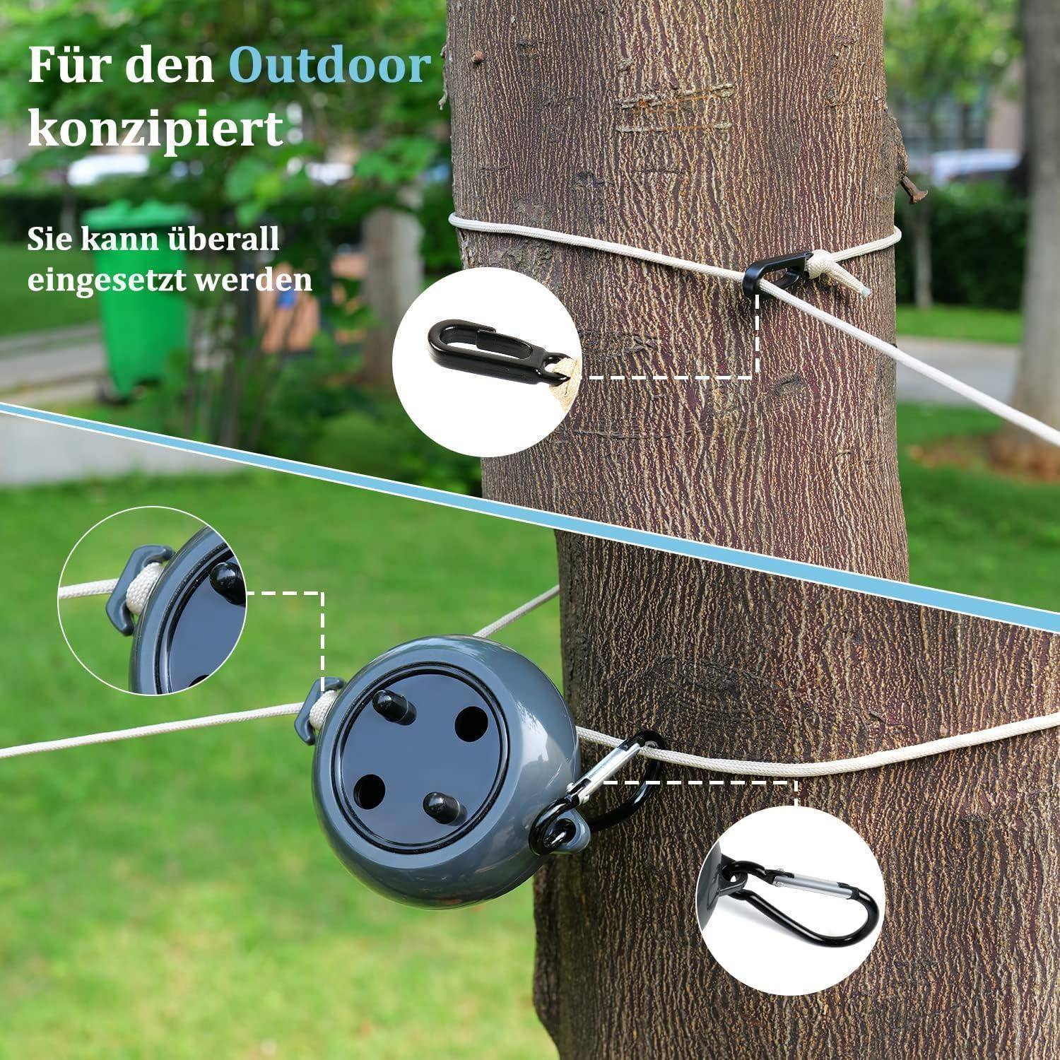 Wäscheleine ausziehbar 10m tragbar Camping Outdoor Garten Schwarz