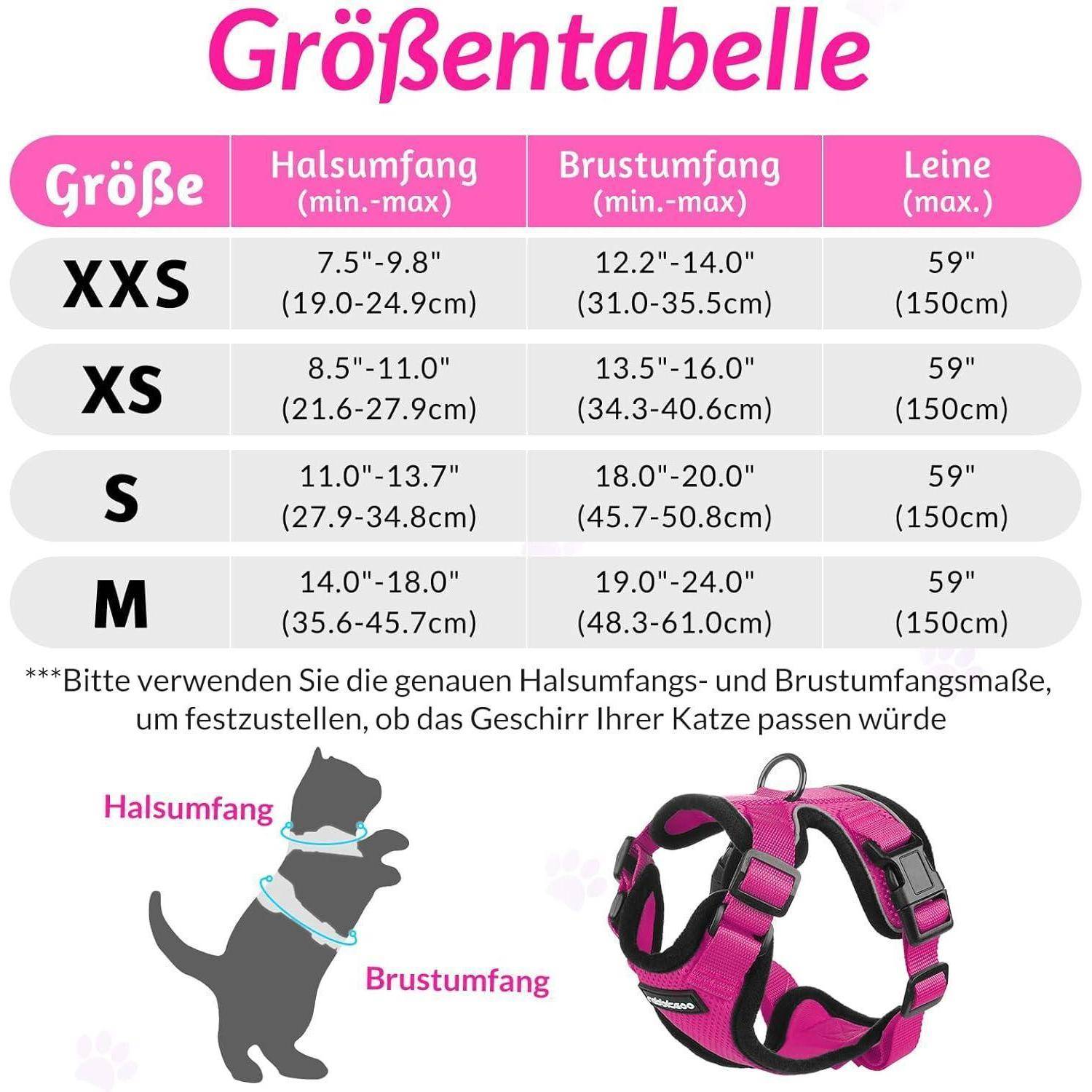 Katzengeschirr Softgeschirr Brustgeschirr Leine S (1er Pack) Rosenrot