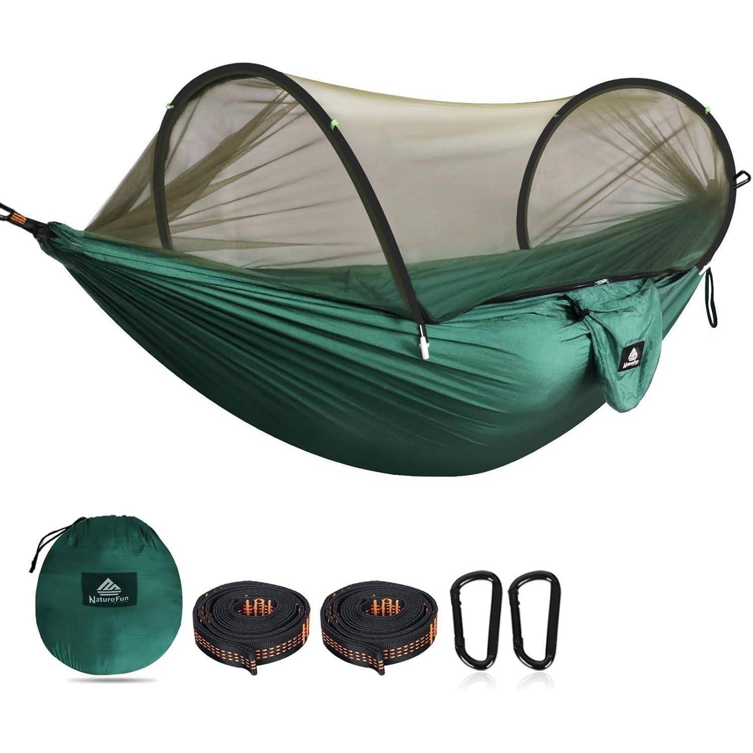 Hängematte Moskitonetz 300kg Tragkraft Karabiner Nylon Dunkelgrün