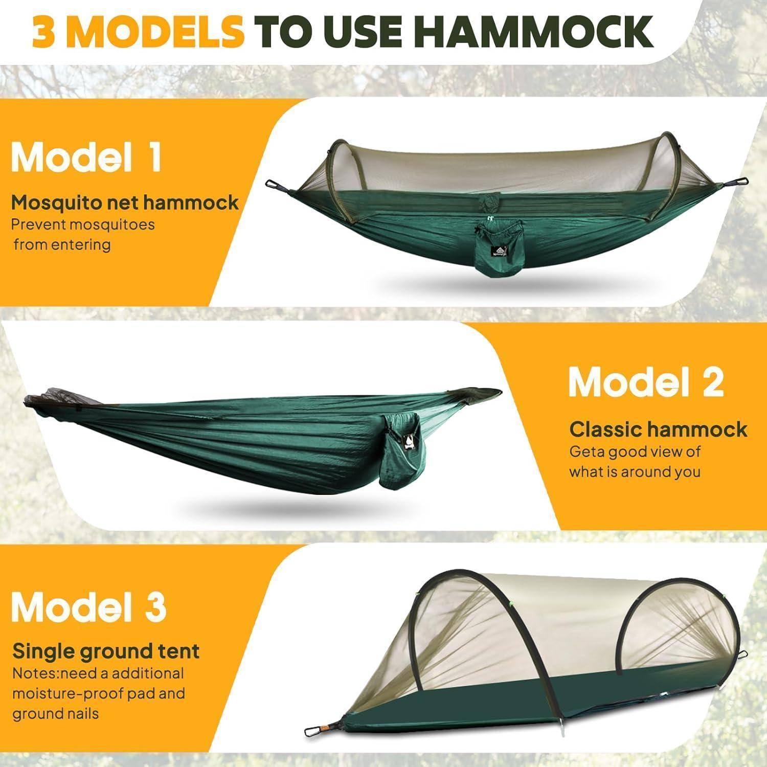 Hängematte Moskitonetz 300kg Tragkraft Karabiner Nylon Dunkelgrün