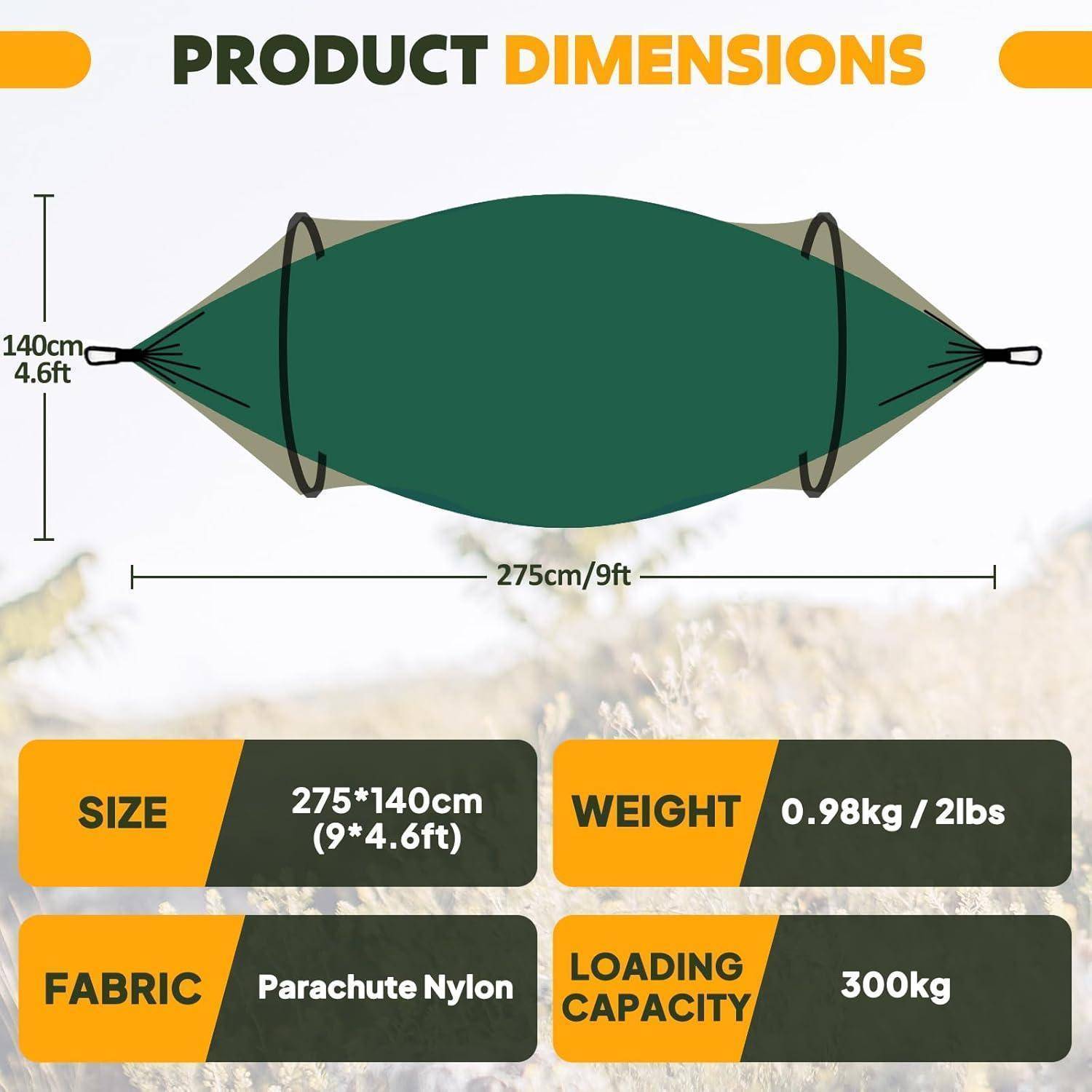 Hängematte Moskitonetz 300kg Tragkraft Karabiner Nylon Dunkelgrün