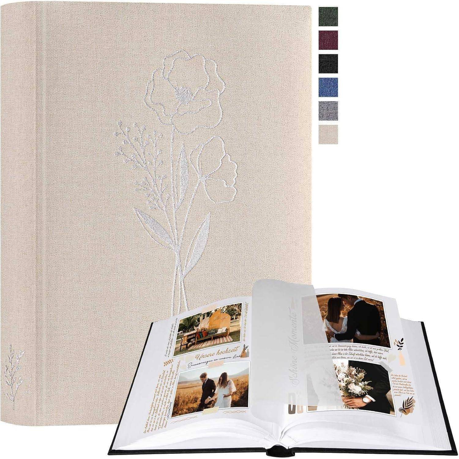 Fotoalbum Leinen Pergamin Einkleben 10x15cm 27x19cm 60 Seiten Beige