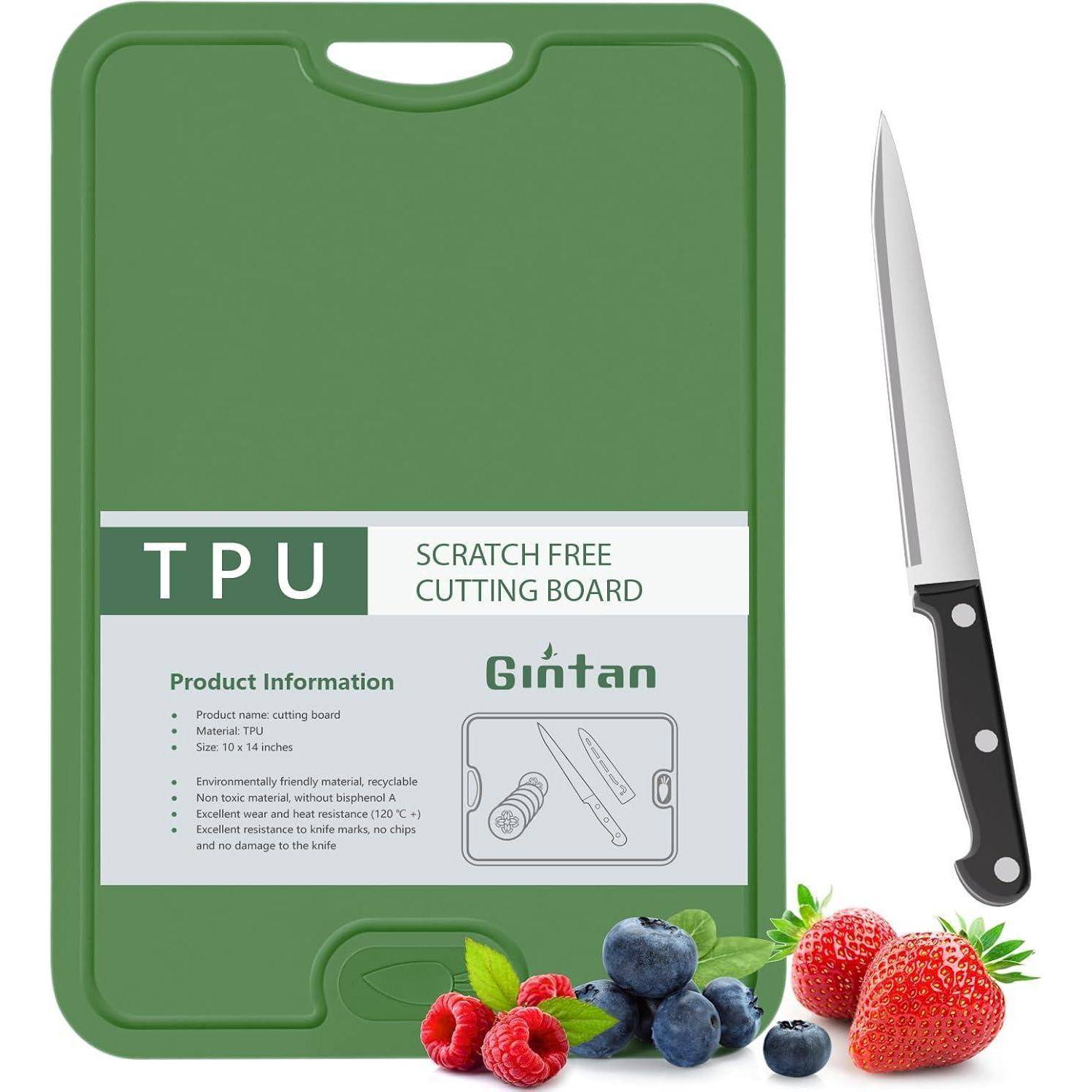 Schneidebrett TPU Saftrille Messer BPA frei rutschfest Dunkel Grün