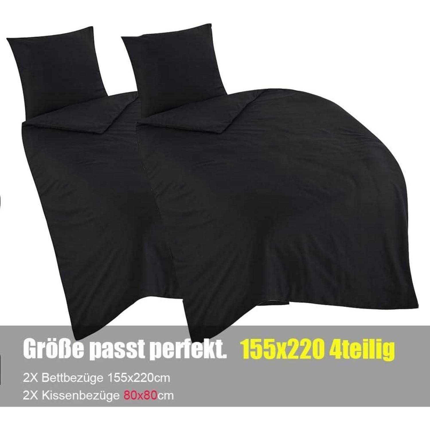 Bettwäsche 155x220 4tlg Schwarz 4 tlg 155 x 220 cm 05 Schwarz