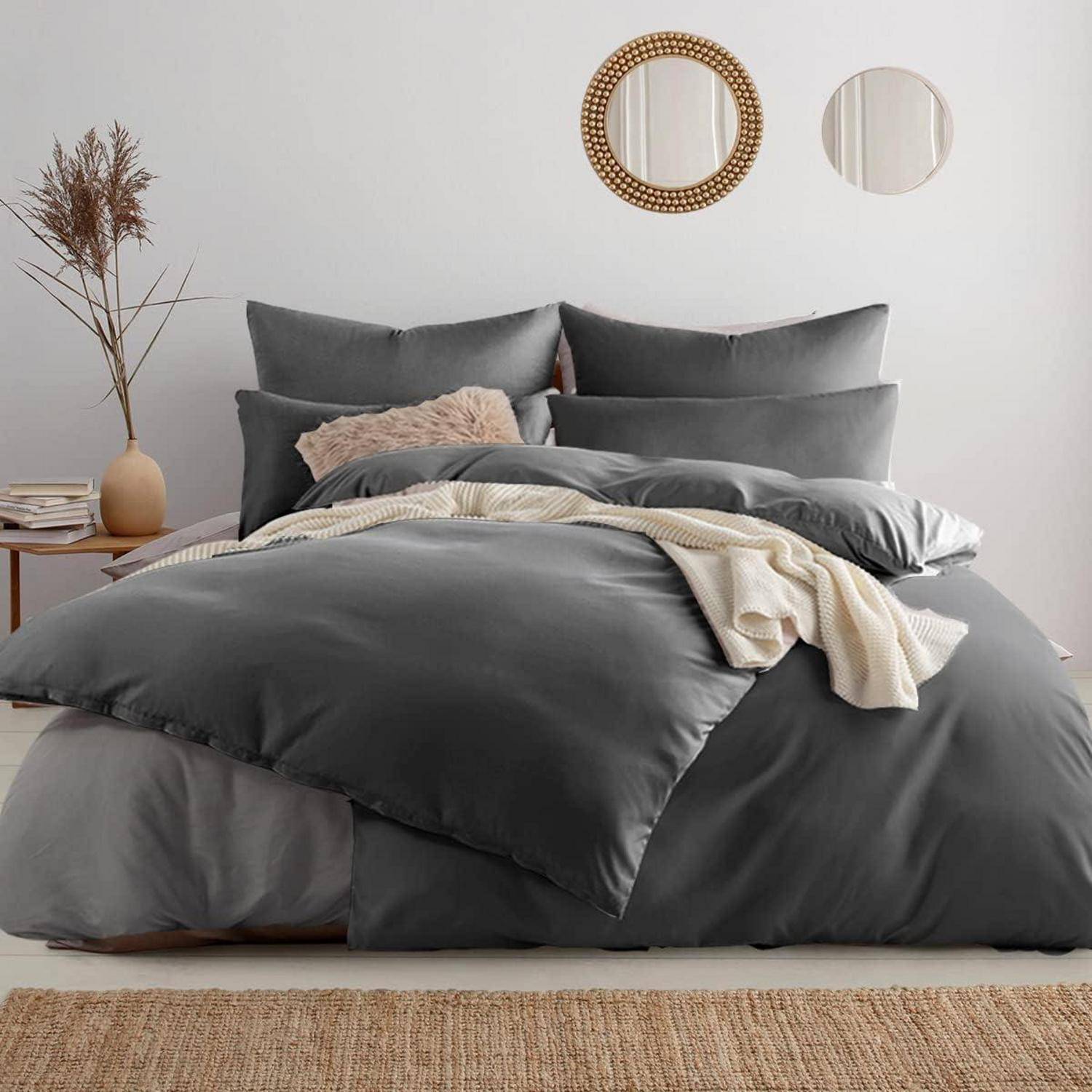 Bettwäsche 155x220 4teilig Mikrofaser 4 tlg. 155 x 220 cm 01 Anthrazit