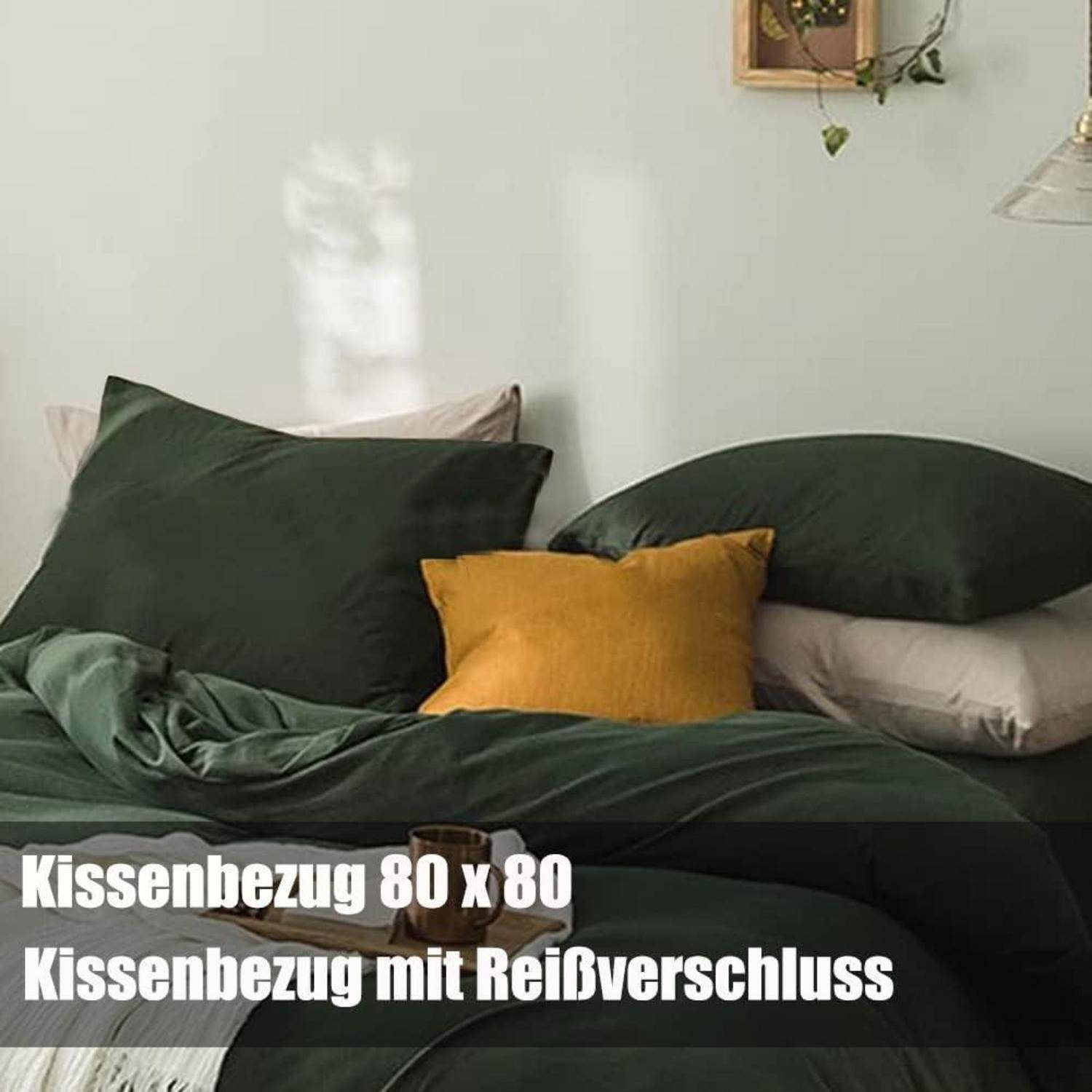 Bettwäsche Mikrofaser 135 x 200 cm + 80 x 80 cm 03 - Olivergrün