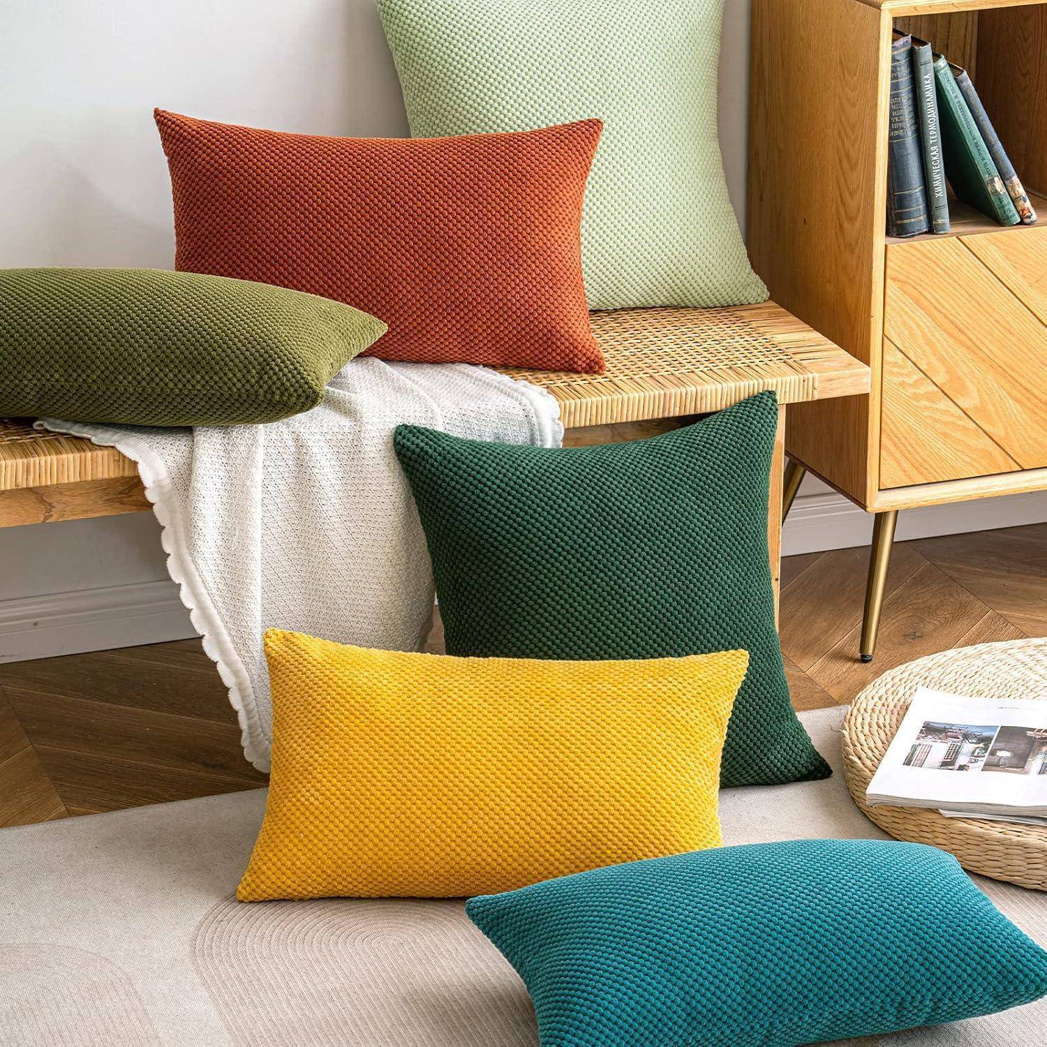 Kissenbezug Kordsamt Dekokissen Sofa 45 x 45 cm 2 Stück Seeblau