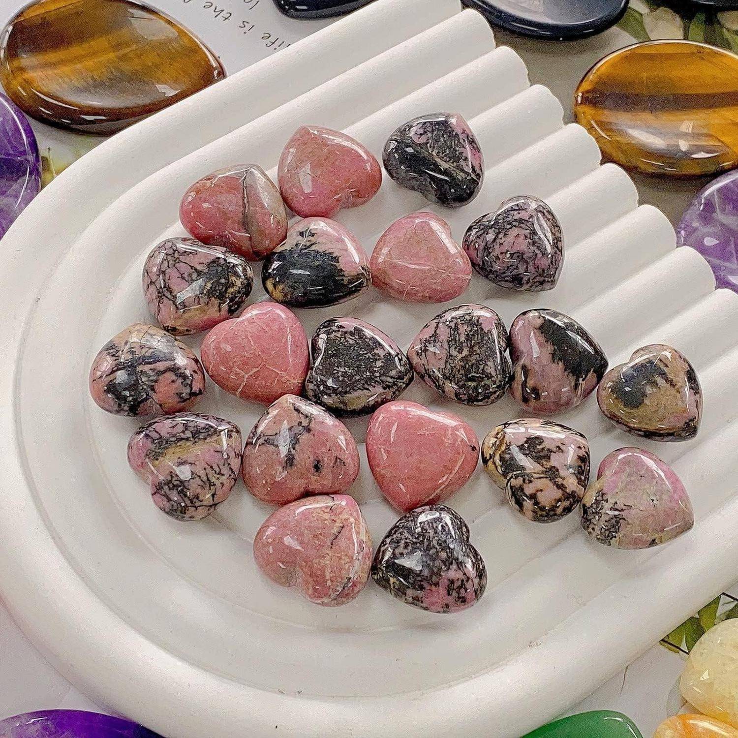 Edelsteine Herz Rhodochrosit Set Liebe Schwarzer Strich Rhodolith