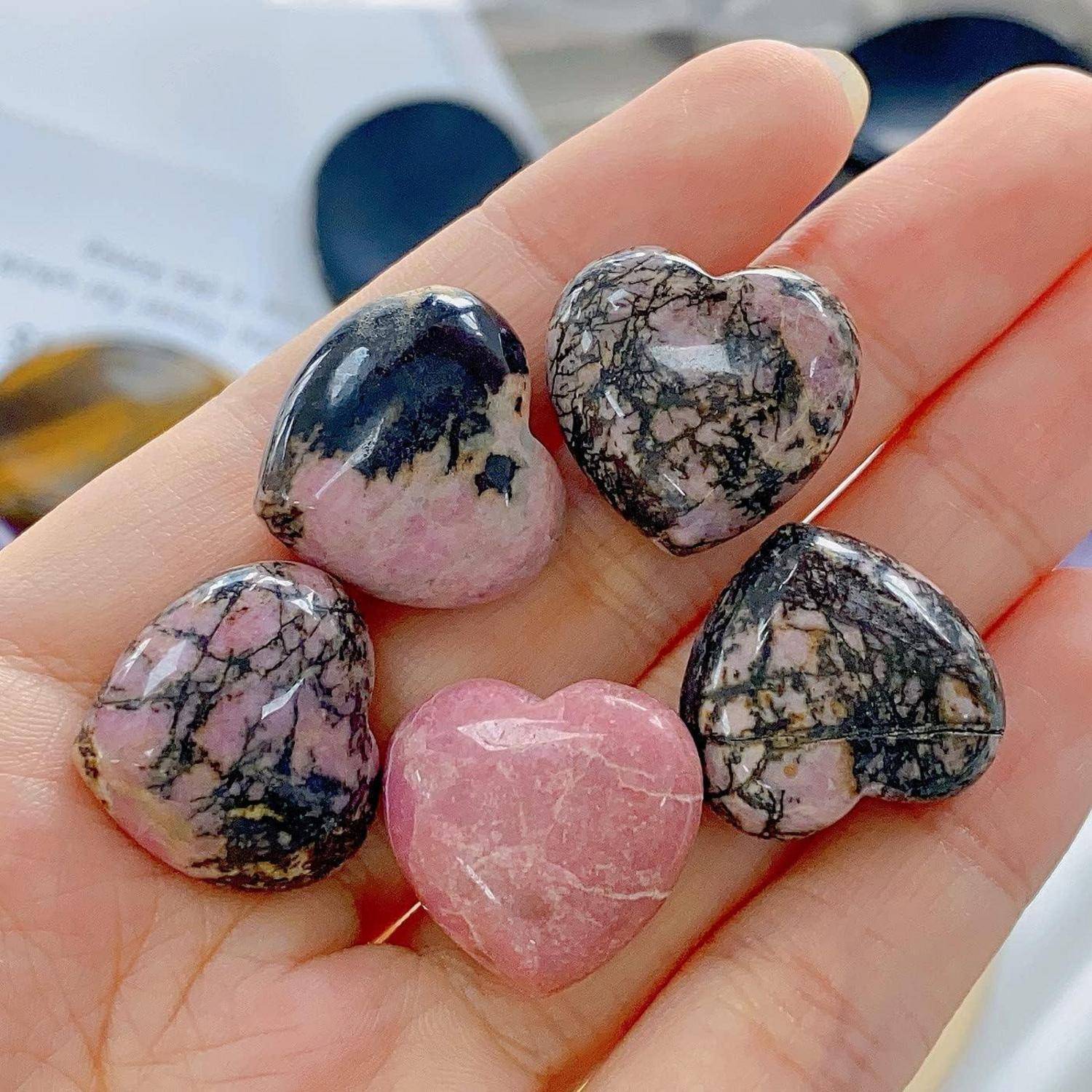 Edelsteine Herz Rhodochrosit Set Liebe Schwarzer Strich Rhodolith
