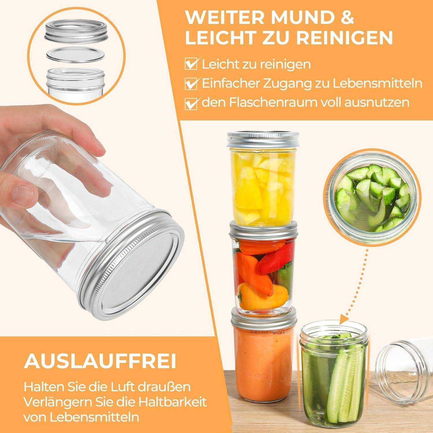 Einmachgläser Schraubdeckel Klarglas Mason Jar 16oz 500ml 8pcs