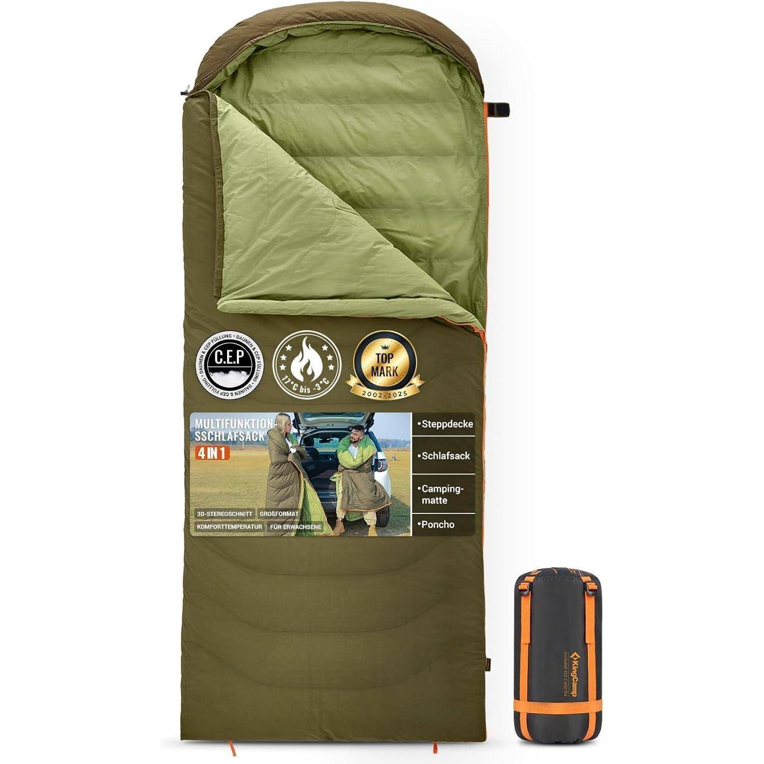 Schlafsack Erwachsene 3in1 XXL Daune & Coldmaster(640g Füllung)